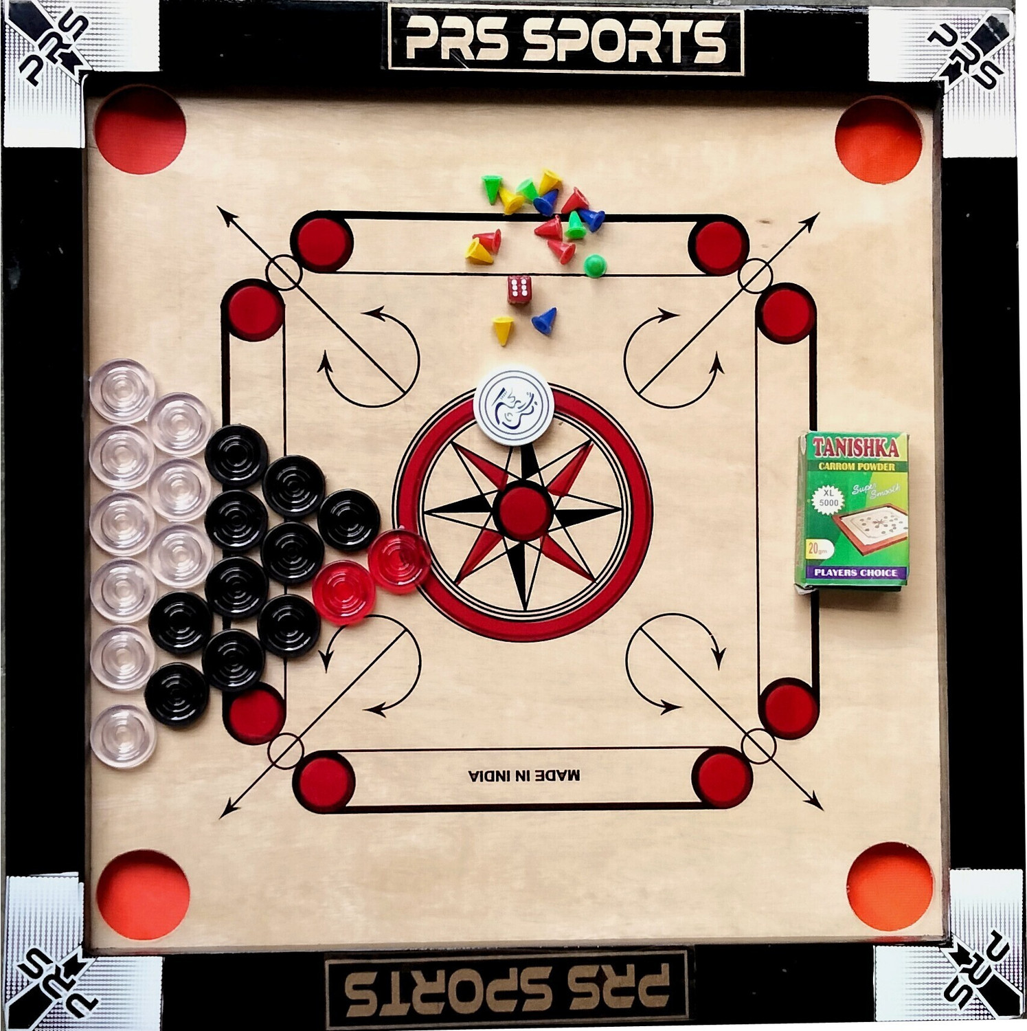 Image of PRSSPORTS 20x20 inch small carrom board combo pack . free ( ludo & snake ) 4 cm Carrom Board
