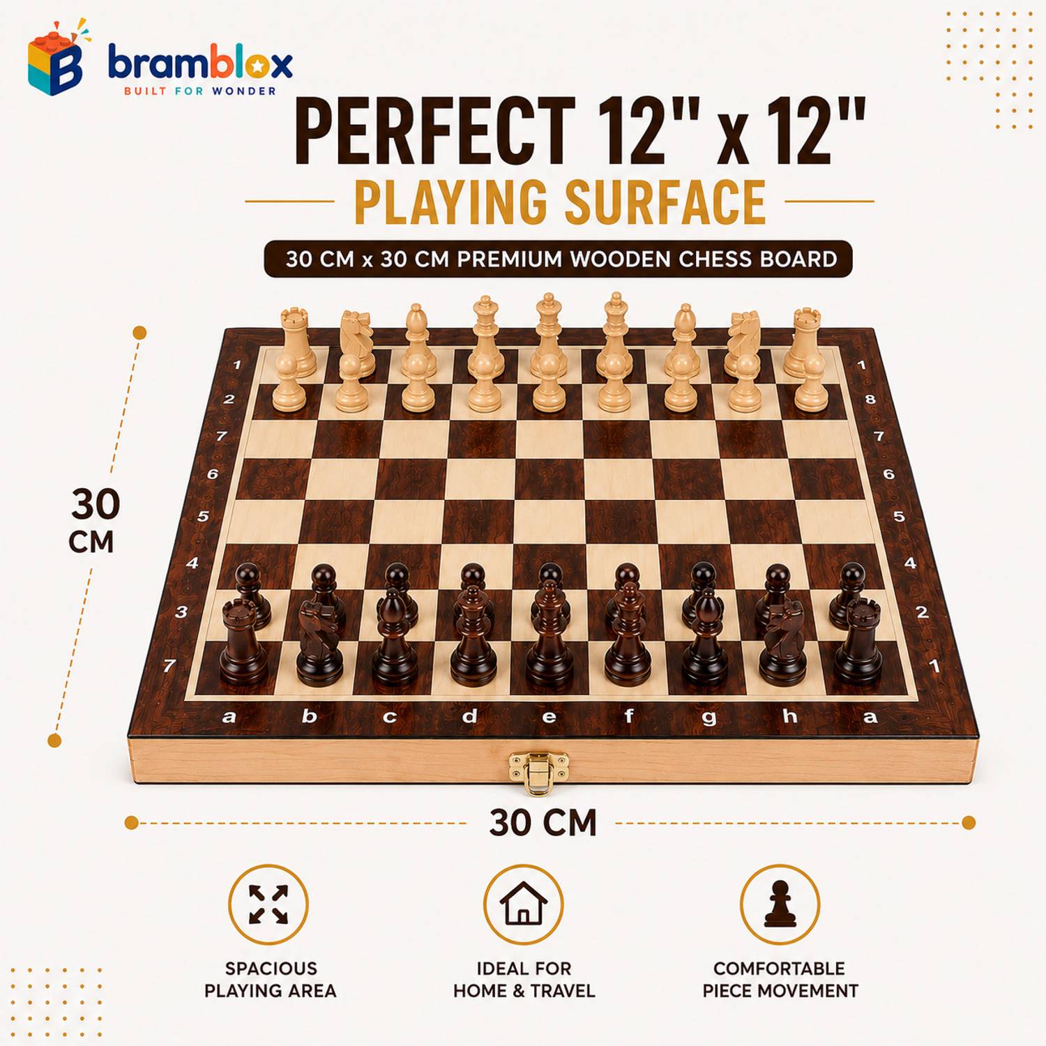 Bramblox 30 cm Foldable Wooden Chess Board - Image 2