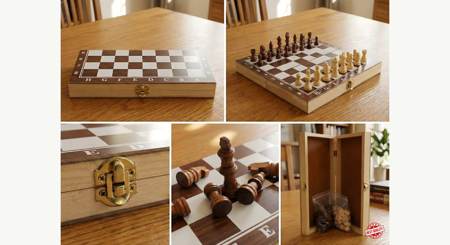 Image of Nakashi 12 Inch Wooden Folding Chess Set with Storage | Chess Game for Kids & Adults 30 cm Chess Board