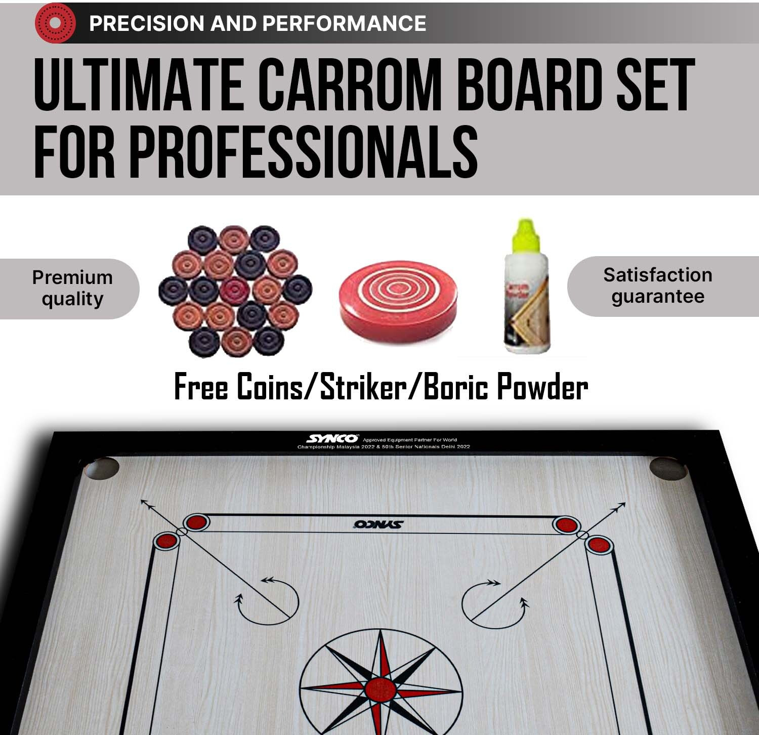 Image of SYNCO 32 inch Carrom Chakri Carrom Board For Beginner | 4mm Surface Thickness 3.8 cm Carrom Board