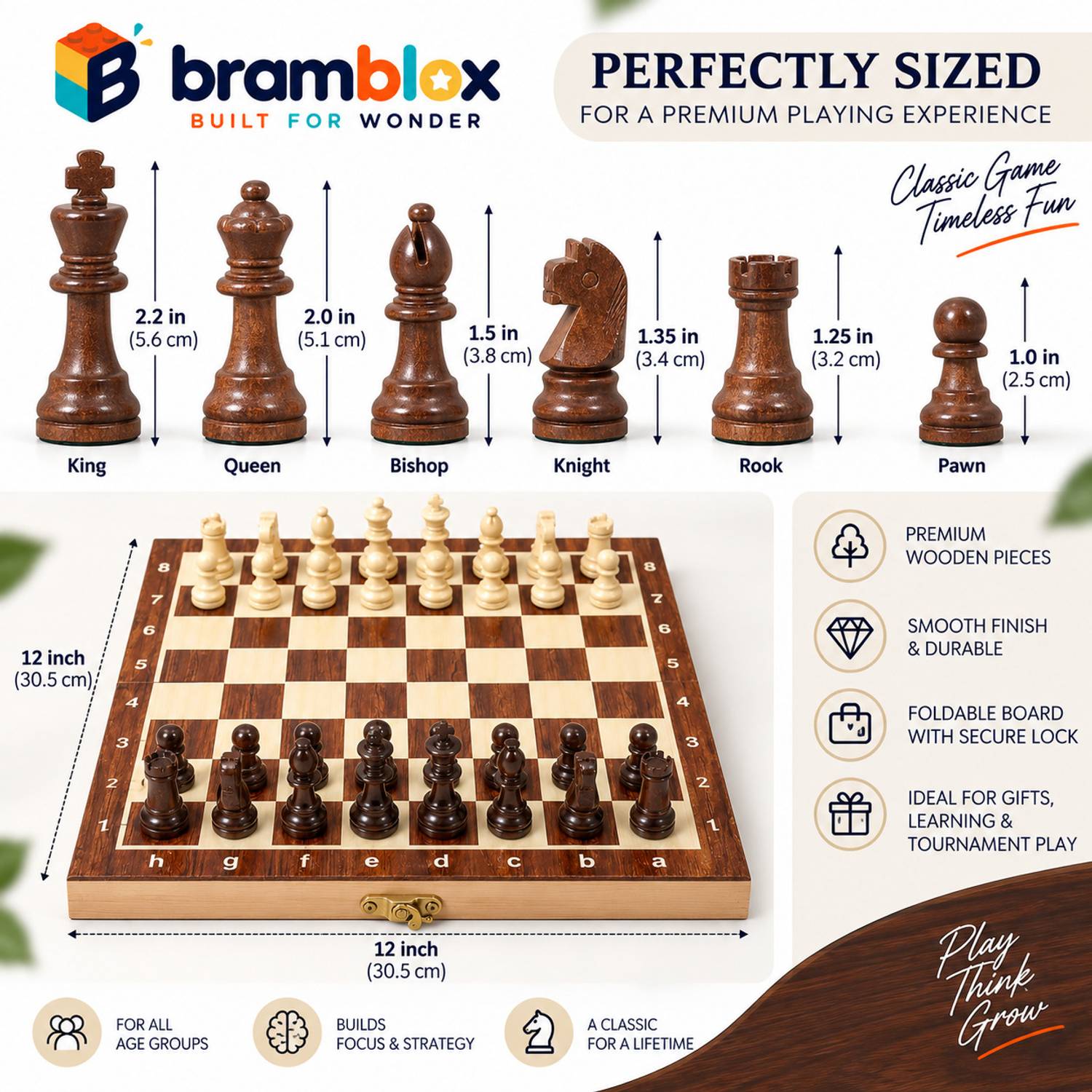 Bramblox 30 cm Foldable Wooden Chess Board - Image 4
