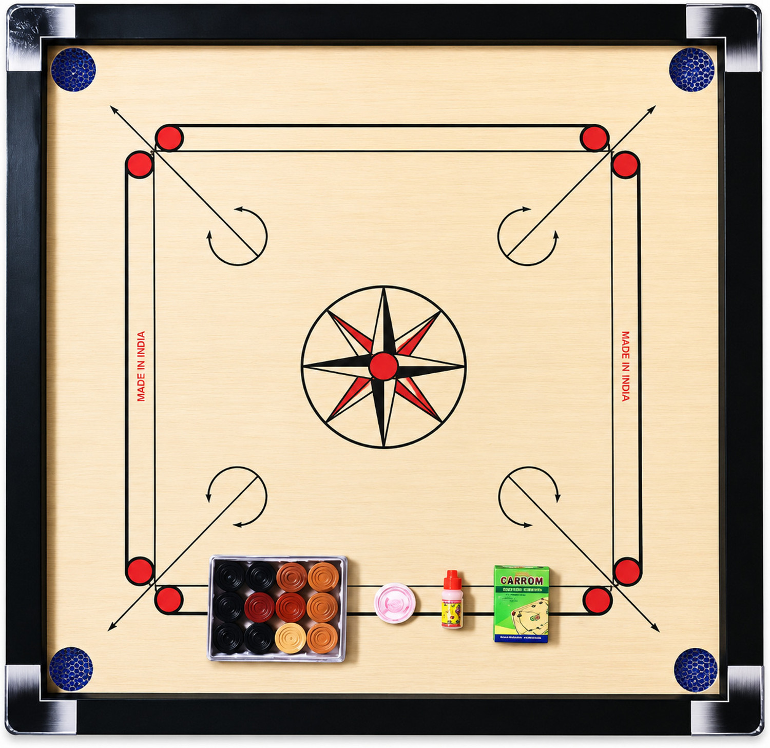 Image of Ishu Sports SMOOTH FULL SIZE,(32 INCH)WITH STRIKER,POWDER AND COINS 81.04 cm Carrom Board