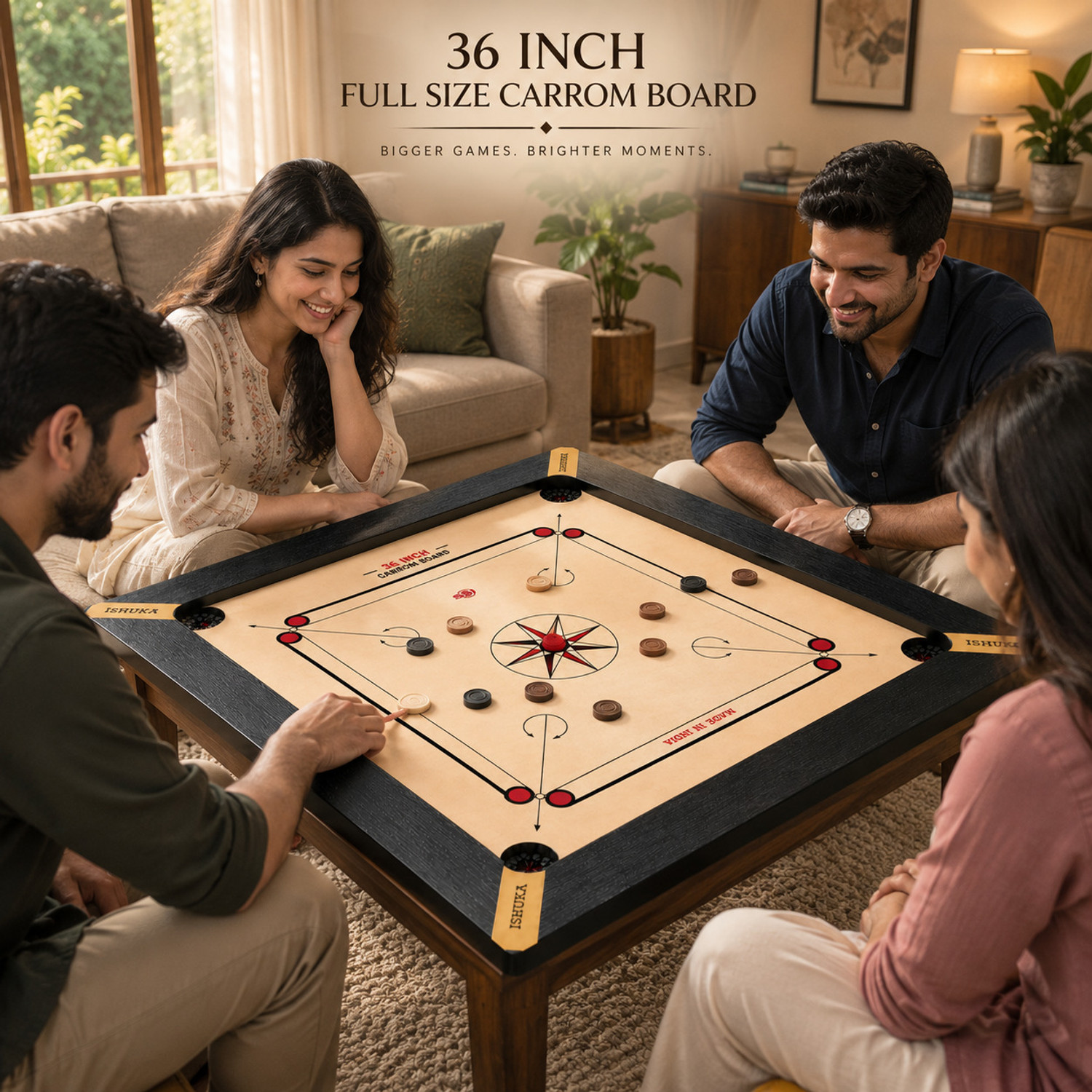 Image of amansporthub 36 Inch Wooden Carrom Board - Full Size Smooth Play Premium Indoor Game 91.44 cm Carrom Board