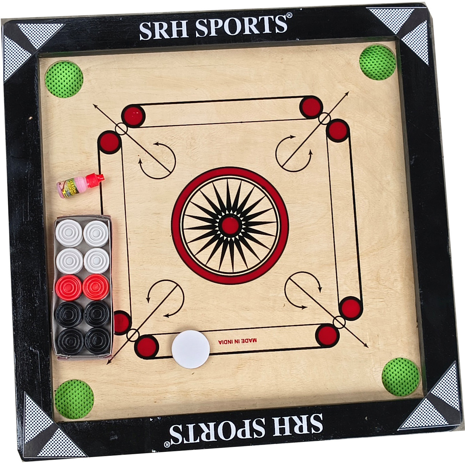 Image of Srh Sports 20X20 INCH SMALL SIZE CARROM WITH 20 PCS PLASTIC COIN WITH CHESS . 5 cm Carrom Board
