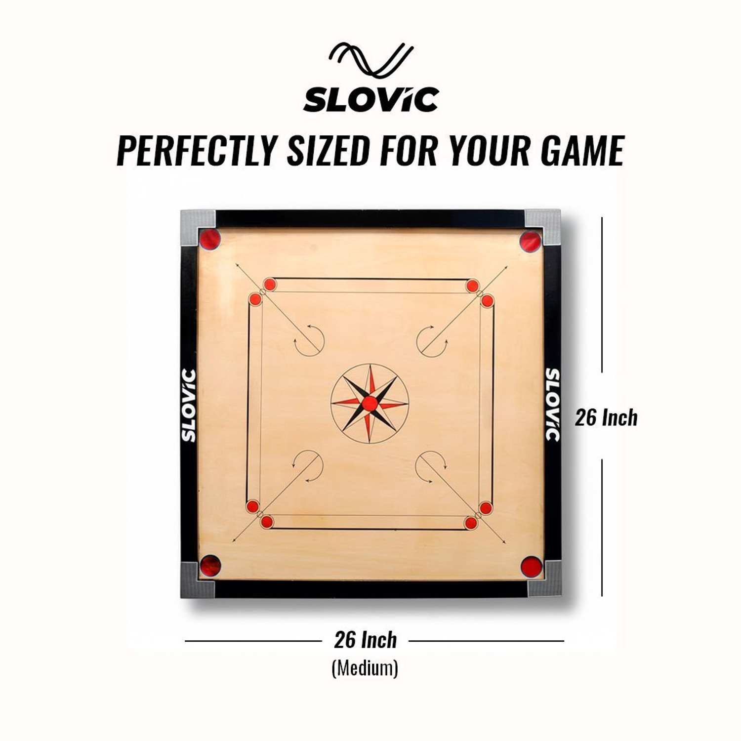 Image of SLOVIC Carrom Board | 26 x 26 inches with 20 Coins & Striker | 66 cm Carrom Board