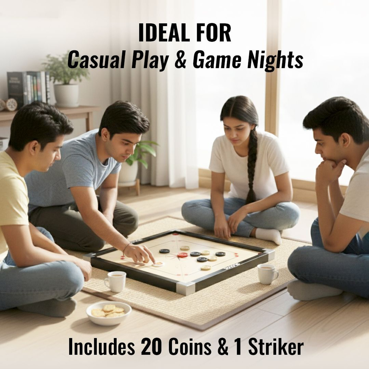 Image of SLOVIC Carrom Board | 26 x 26 inches with 20 Coins & Striker | 66 cm Carrom Board
