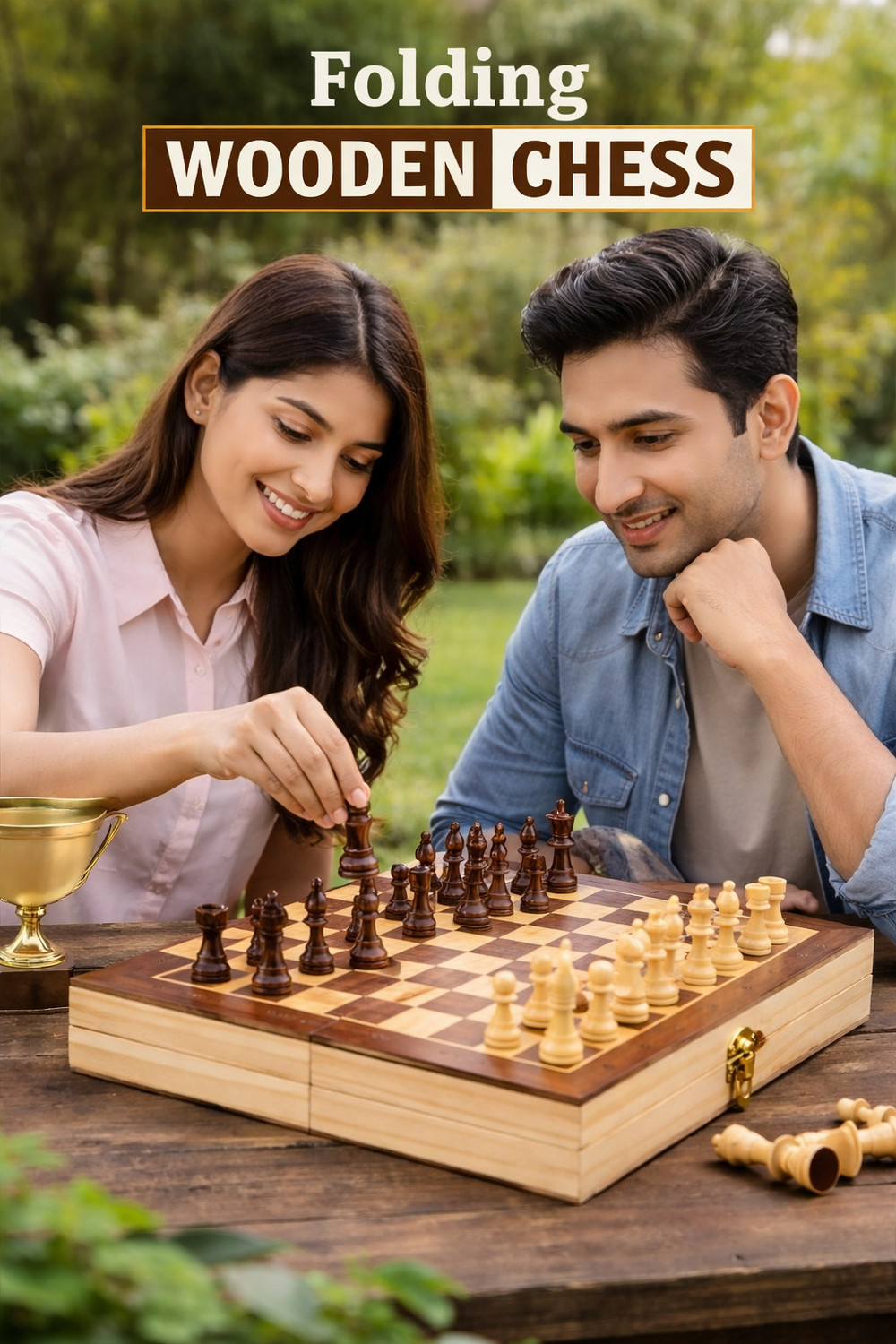 Image of Nakashi 13 INCH Wooden Folding Chess Set with Storage | Classic Chess Board Game 33 cm Chess Board