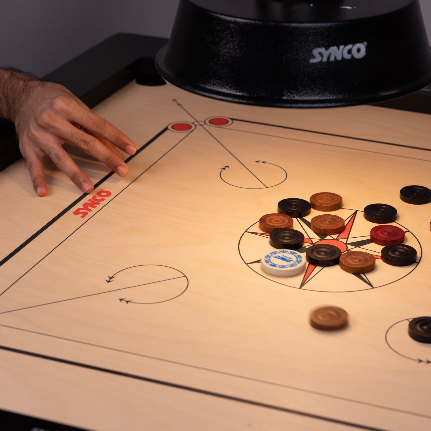 Image of SYNCO 36 inch Chakri Carrom Board|Pro Trainer Board For Amateurs|4mm Surface Thickness 5 cm Carrom Board