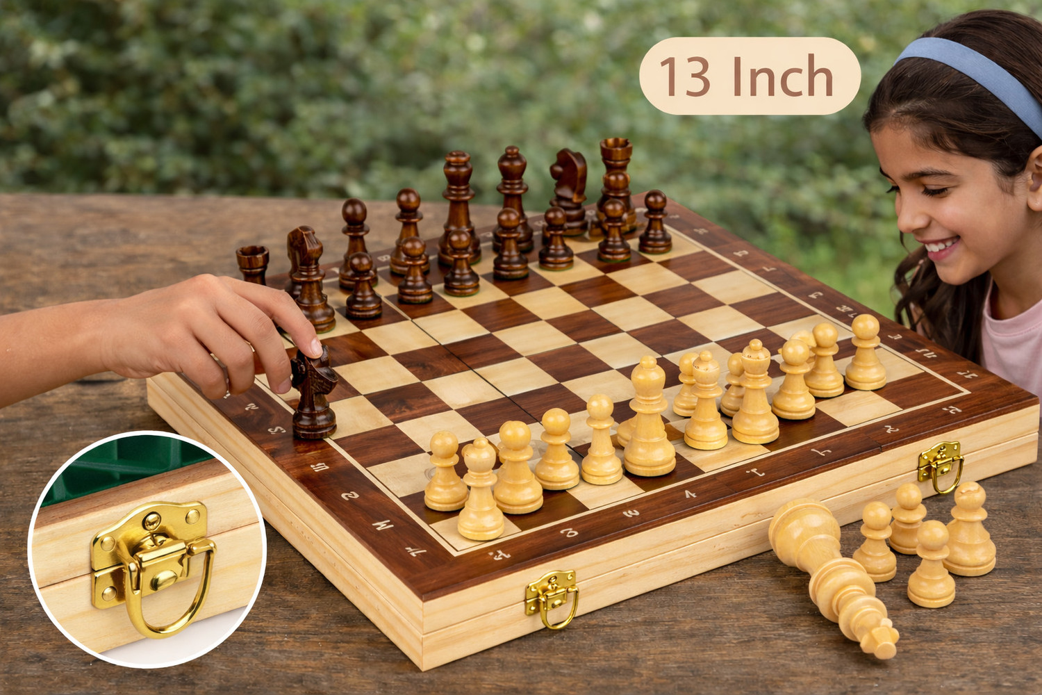 Image of Nakashi 13 INCH Wooden Folding Chess Set with Storage | Classic Chess Board Game 33 cm Chess Board