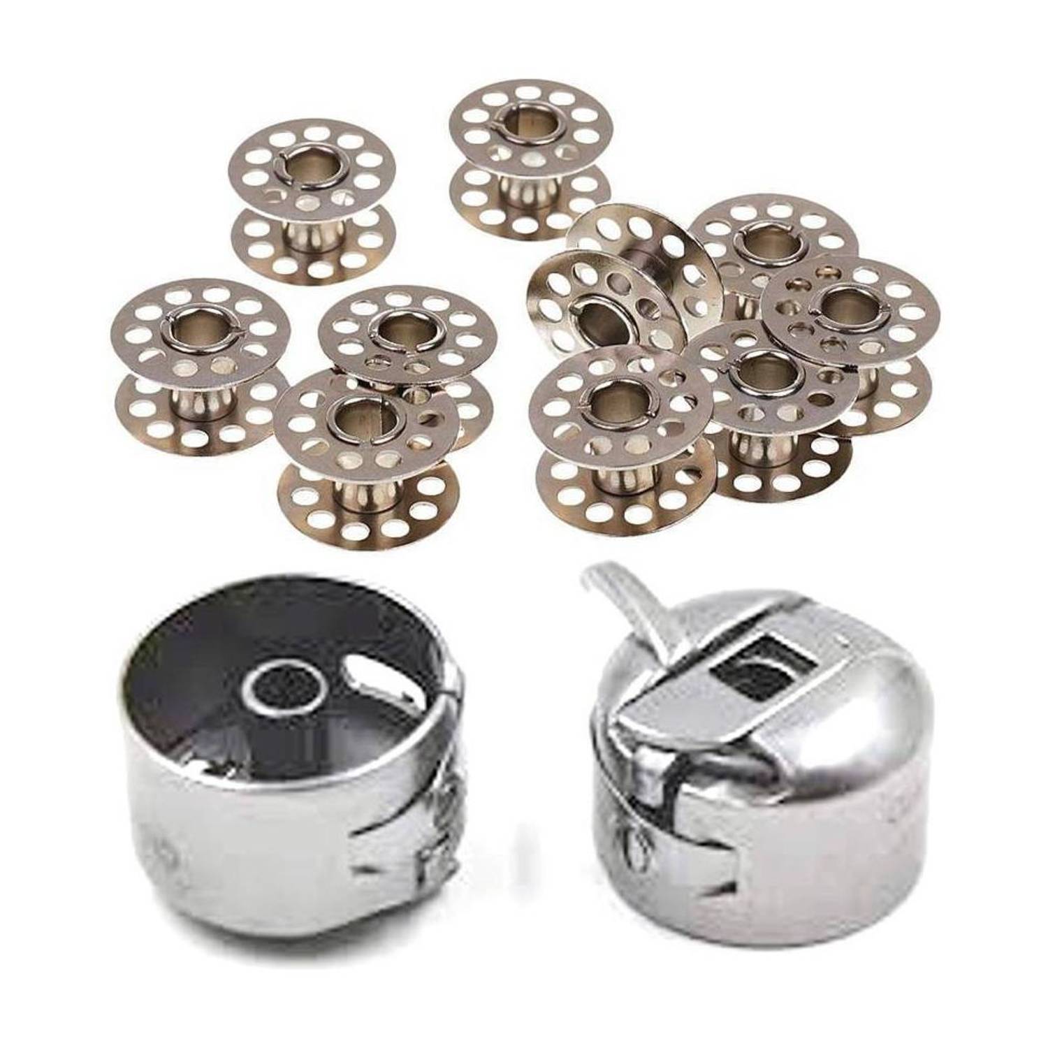 Hind Home combo pack10 Piece Original Bobbin for Home Sewing Machines Metal 2 Bobbins case (Pack of 10+2 Width: 2.05cm/0.81inch Height: 1.6cm/0.63inch) Bobbin Case
