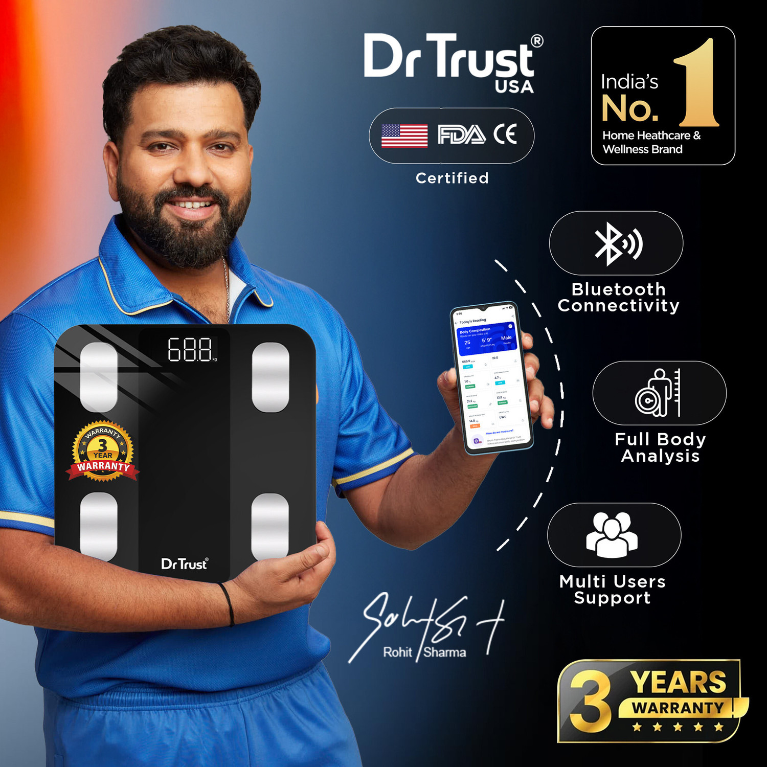 Image of Dr Trust USA Legend Smart Body Fat Analyzer 526 BMI Weight Machine Sync with App Personal Weighing Scale
