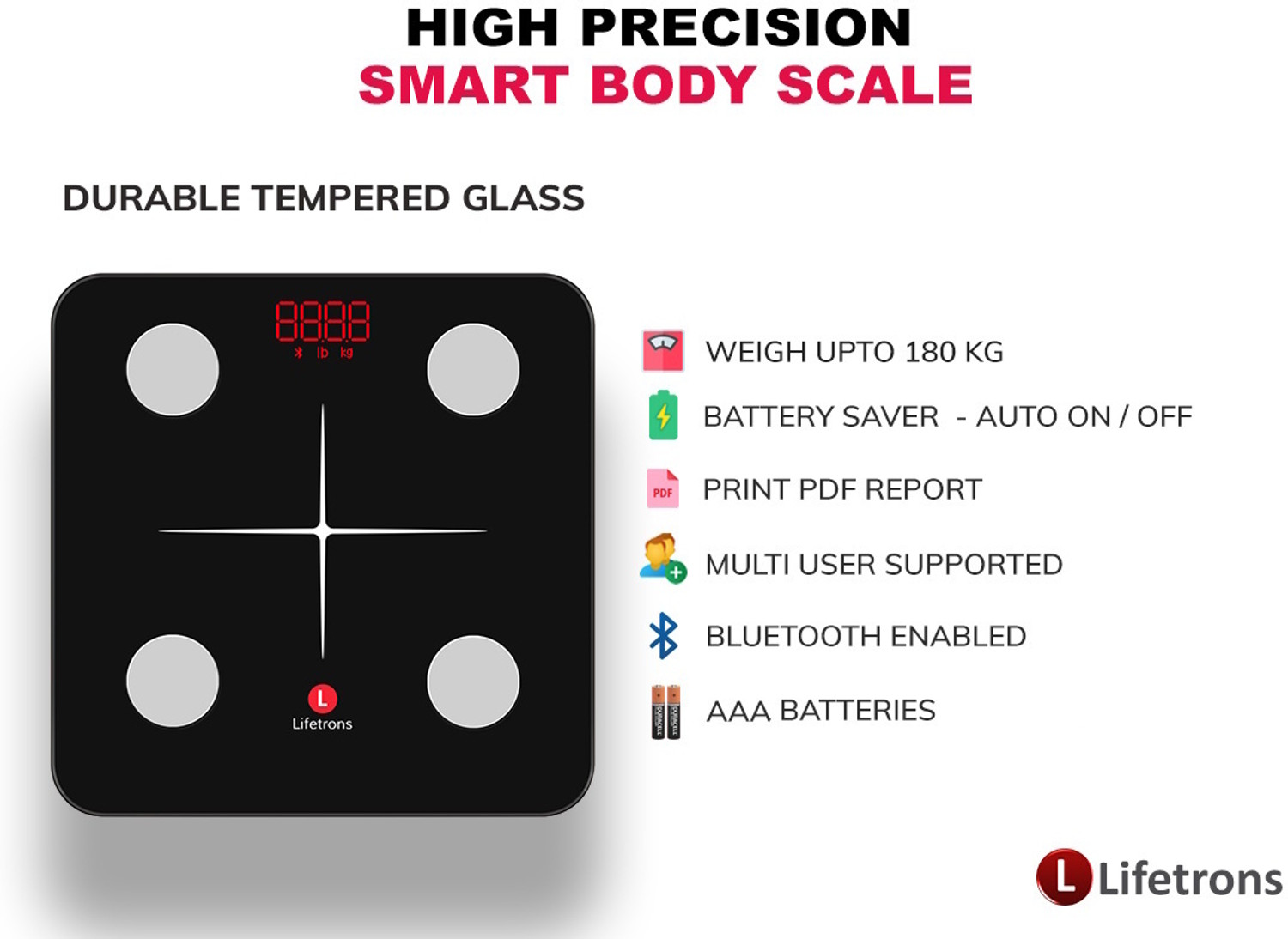 Image of Lifetrons Slinky Lite Digital Smart weight Scale with 12 Body Parameters & free mobile app Body Fat Analyzer