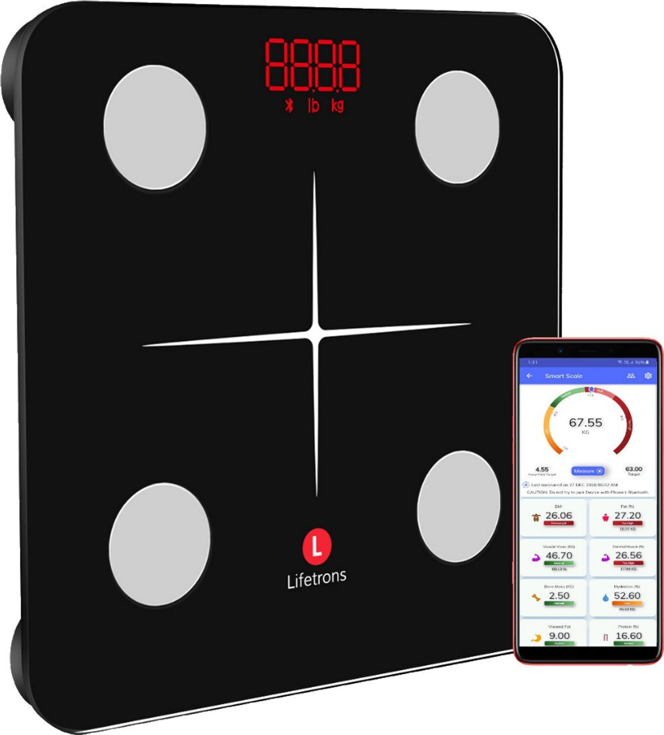 Image of Lifetrons Slinky Lite Digital Smart weight Scale with 12 Body Parameters & free mobile app Body Fat Analyzer
