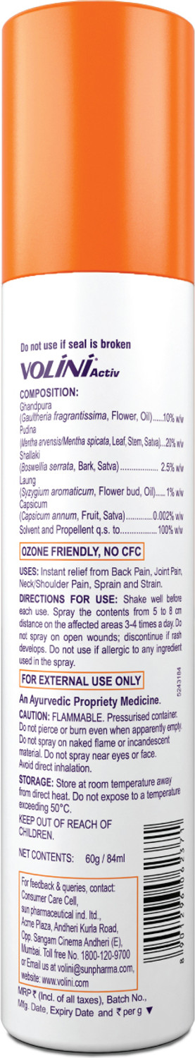 Image of Volini Activ Pain Relief Spray