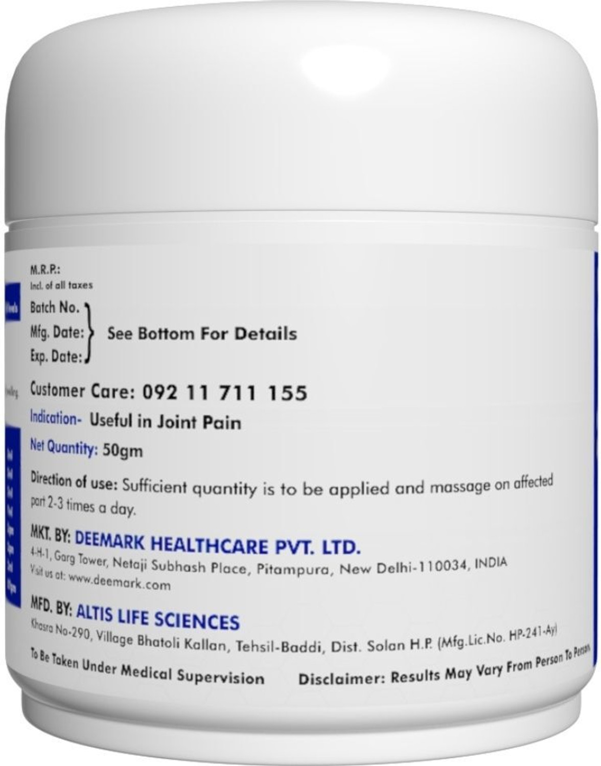 Image of DEEMARK Ortho-Ayurvedic Pain Relief for Knee, Back, Neck, Shoulder,Joint & Muscle Pain Balm