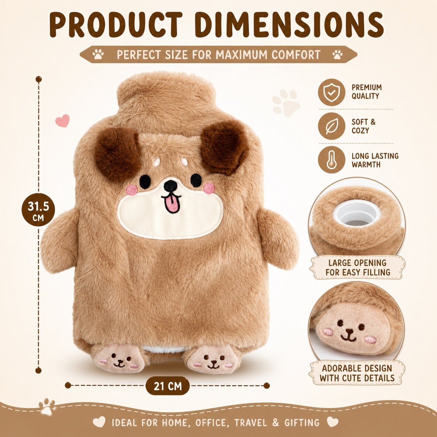 Image of Snopple Cozy Puppy Hot Water Bag for Menstrual Cramps Muscle Pain & Relaxation Plaster & Patch (2000 ml)