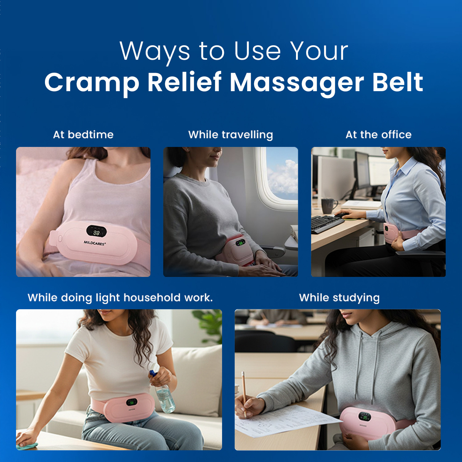 Image of MILDCARES Period Pain Relief Massager | Rechargeable Heating Pad Belt Menstrual Cramp Belt Plaster & Patch