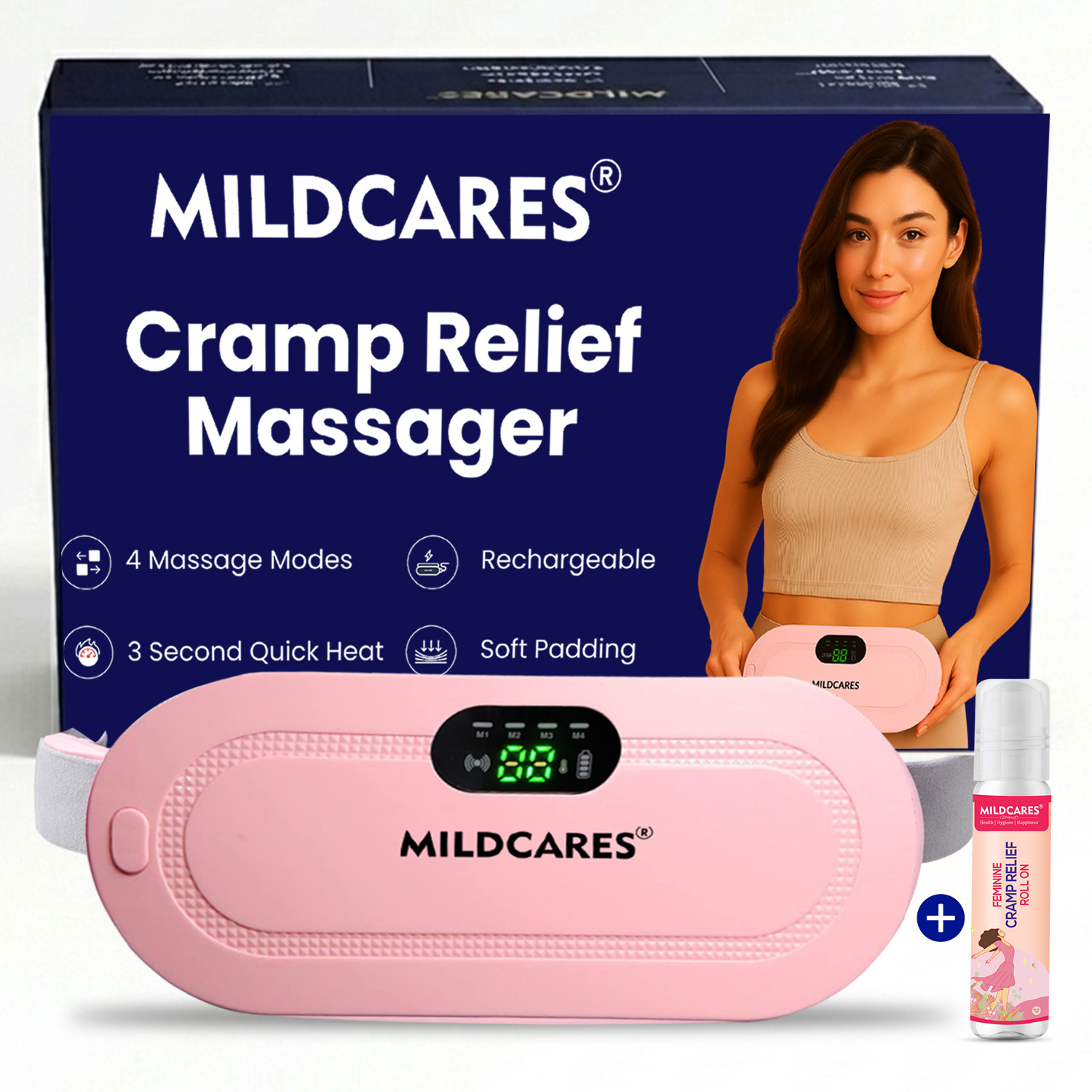 Image of MILDCARES Period Pain Relief Massager | Rechargeable Heating Pad Belt Menstrual Cramp Belt Plaster & Patch