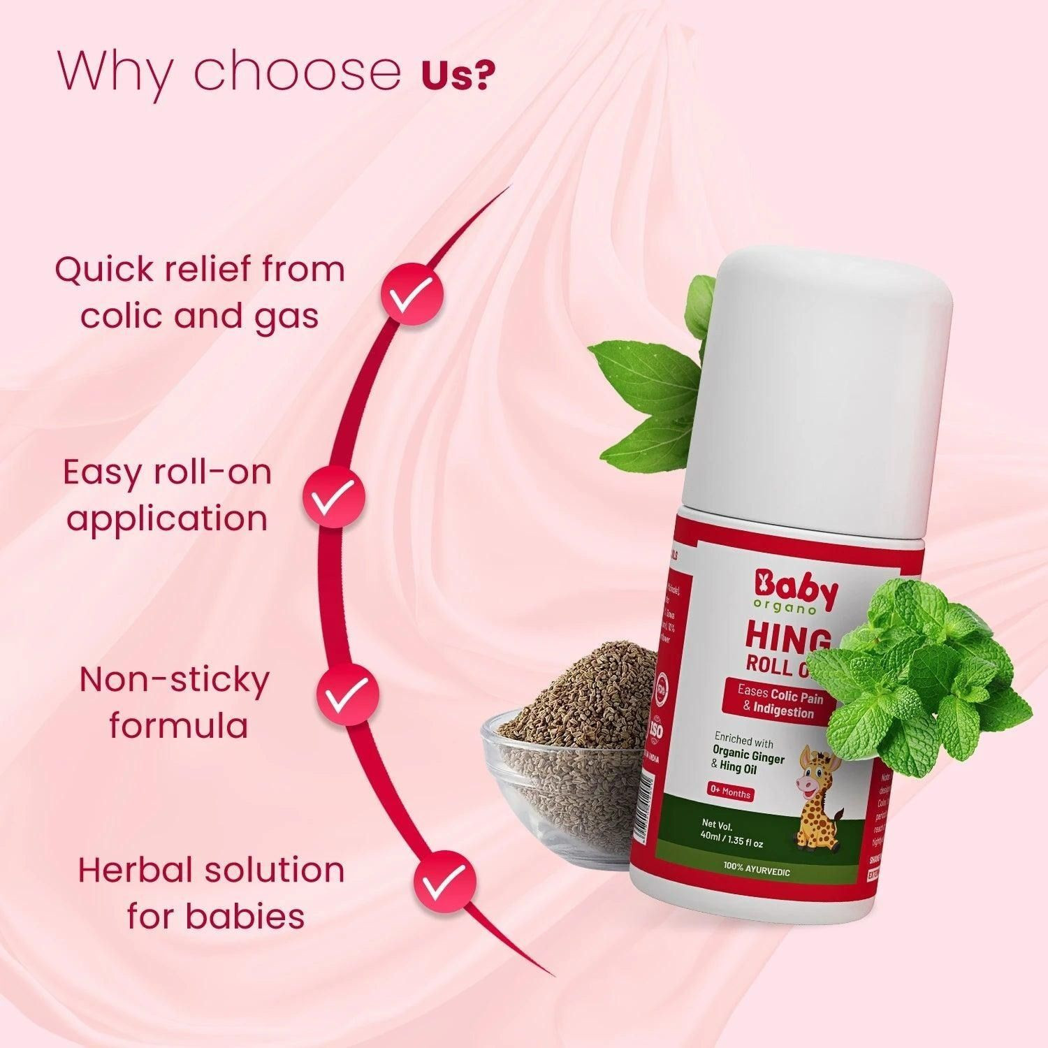 Image of BabyOrgano Hing Roll on for colic, constipation and indigestion in babies