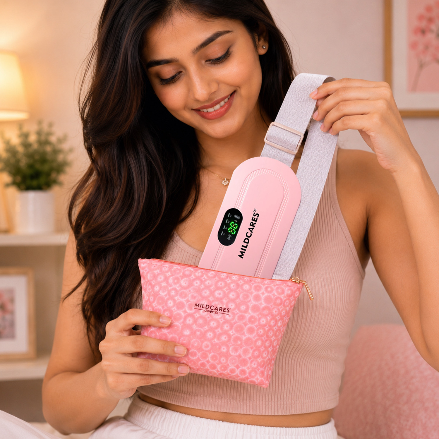 Image of MILDCARES Period Pain Relief Belt Rechargeable Heating Pad Pain Relief Roll‑On + Carry Bag Plaster & Patch
