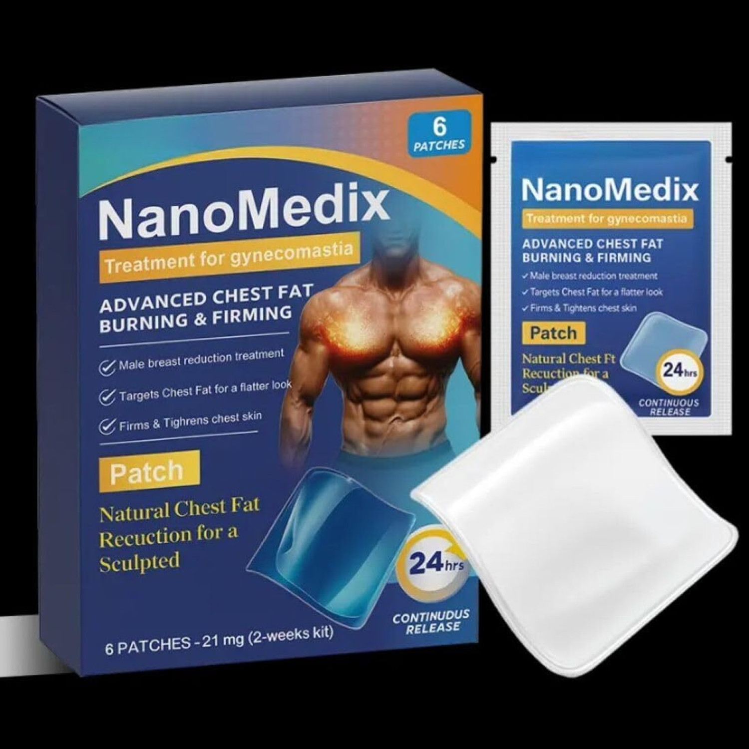 Image of RIQA NanoMedix Chest Firming Patches for Men | 6 Body Care Patches First Aid Tape