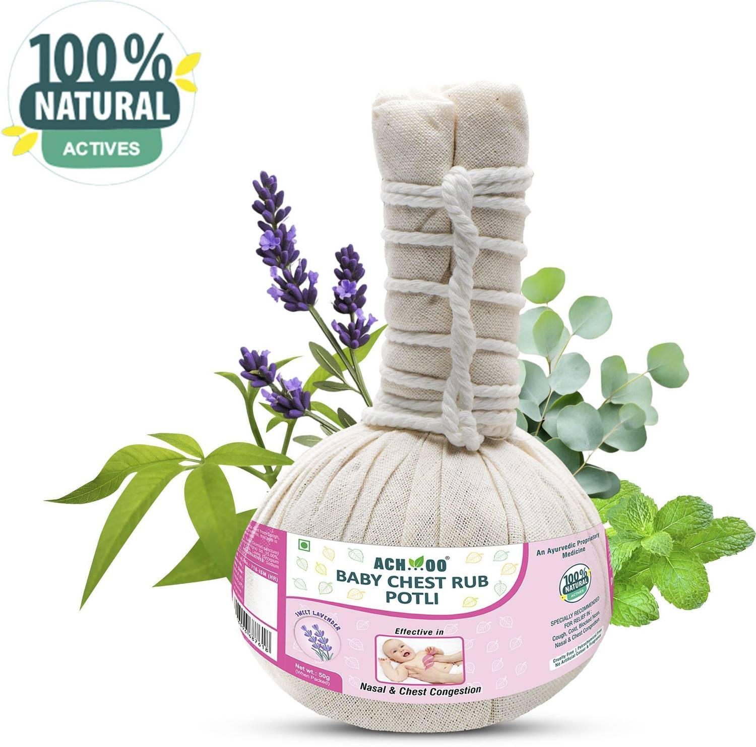 ACH...OO Ayurvedic Baby Chest Rub Potli for Nasal & Chest Congestion, Cough, and Cold Powder