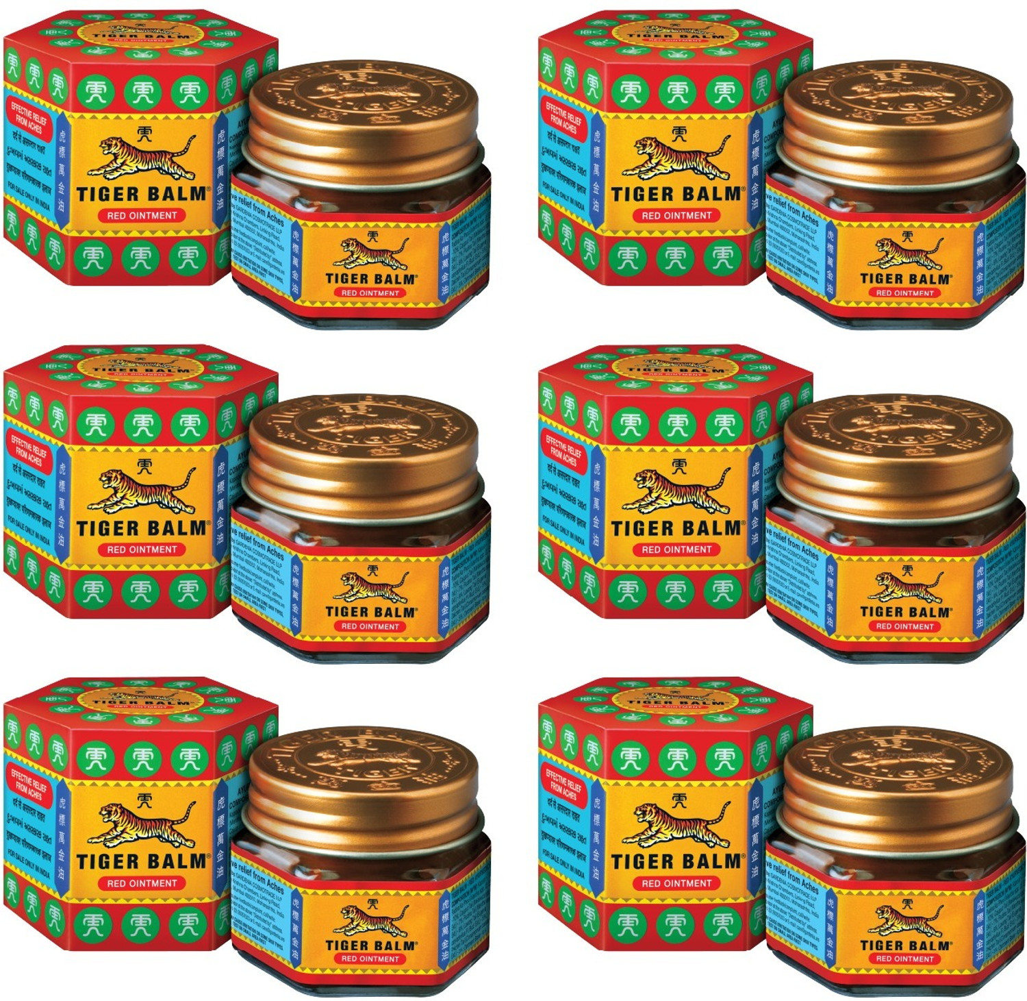 Image of Tiger Balm Red Ointment | Ayurvedic Pain Relief Balm | 9ml each (Pack of 6) Balm