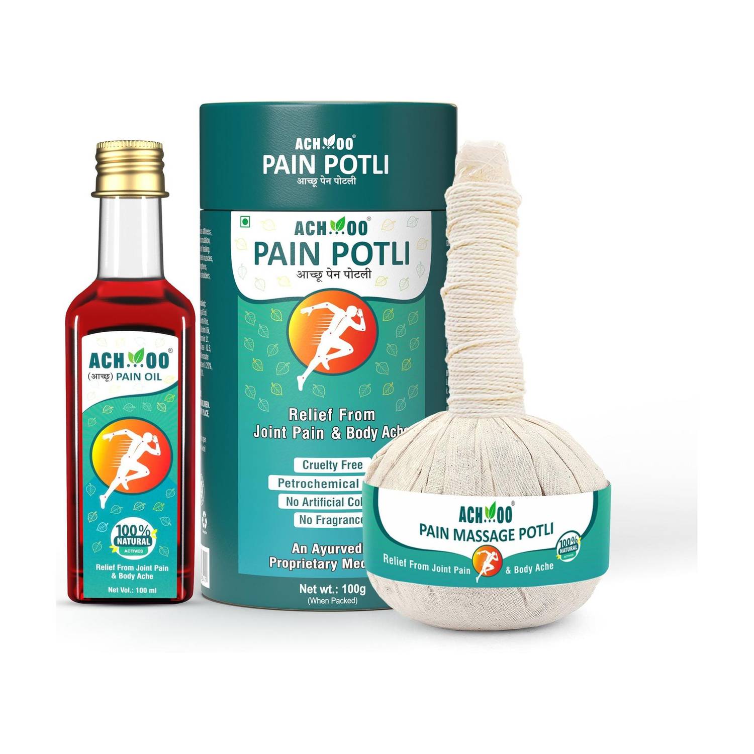 ACH...OO Ayurvedic Pain Relief Oil & Massage Potli Combo for Joint & Body Pain Relief Liquid
