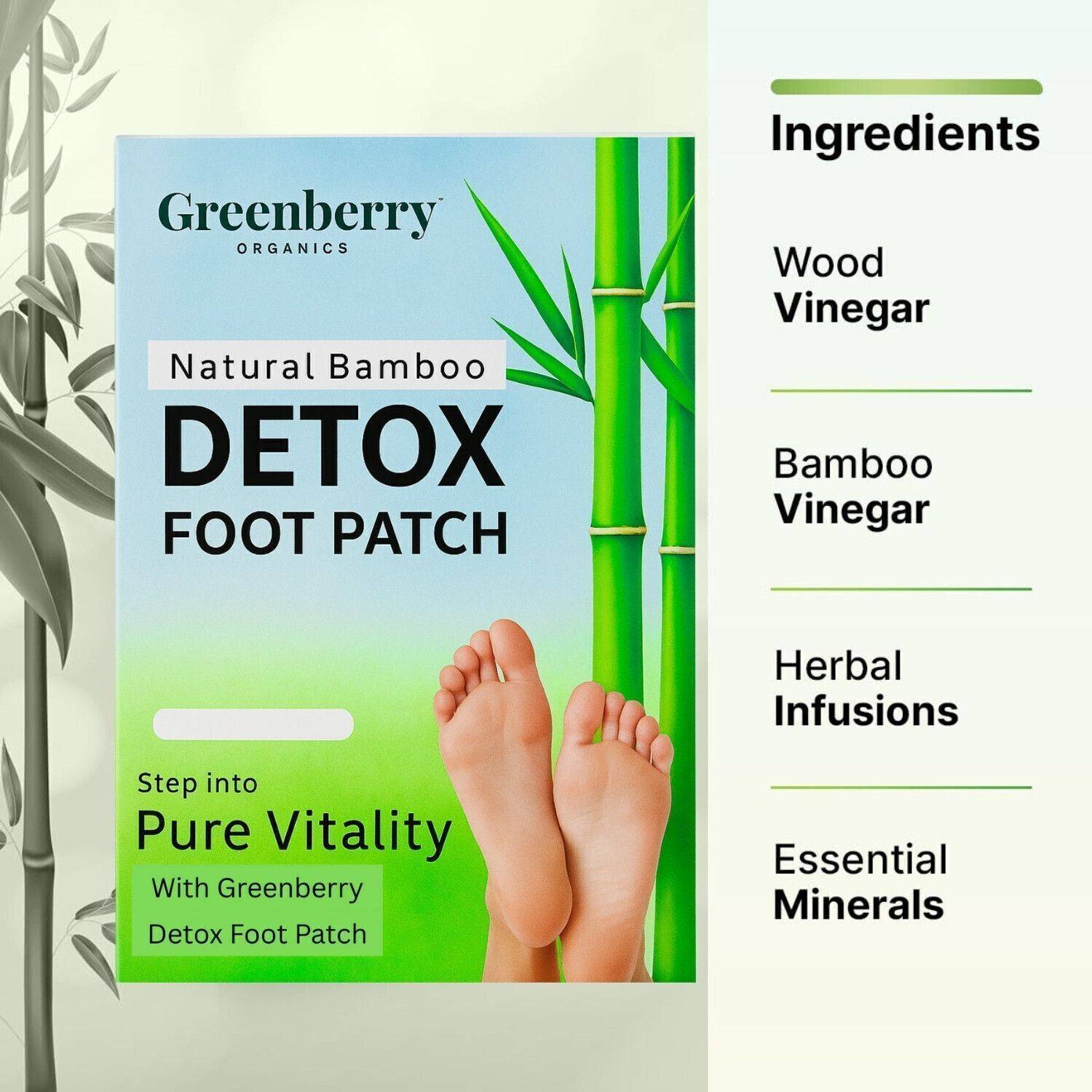 Greenberry Organics Organic Bamboo Vinegar Foot Patch for Detox &  Relaxation Pack of 2 (20 Patches)