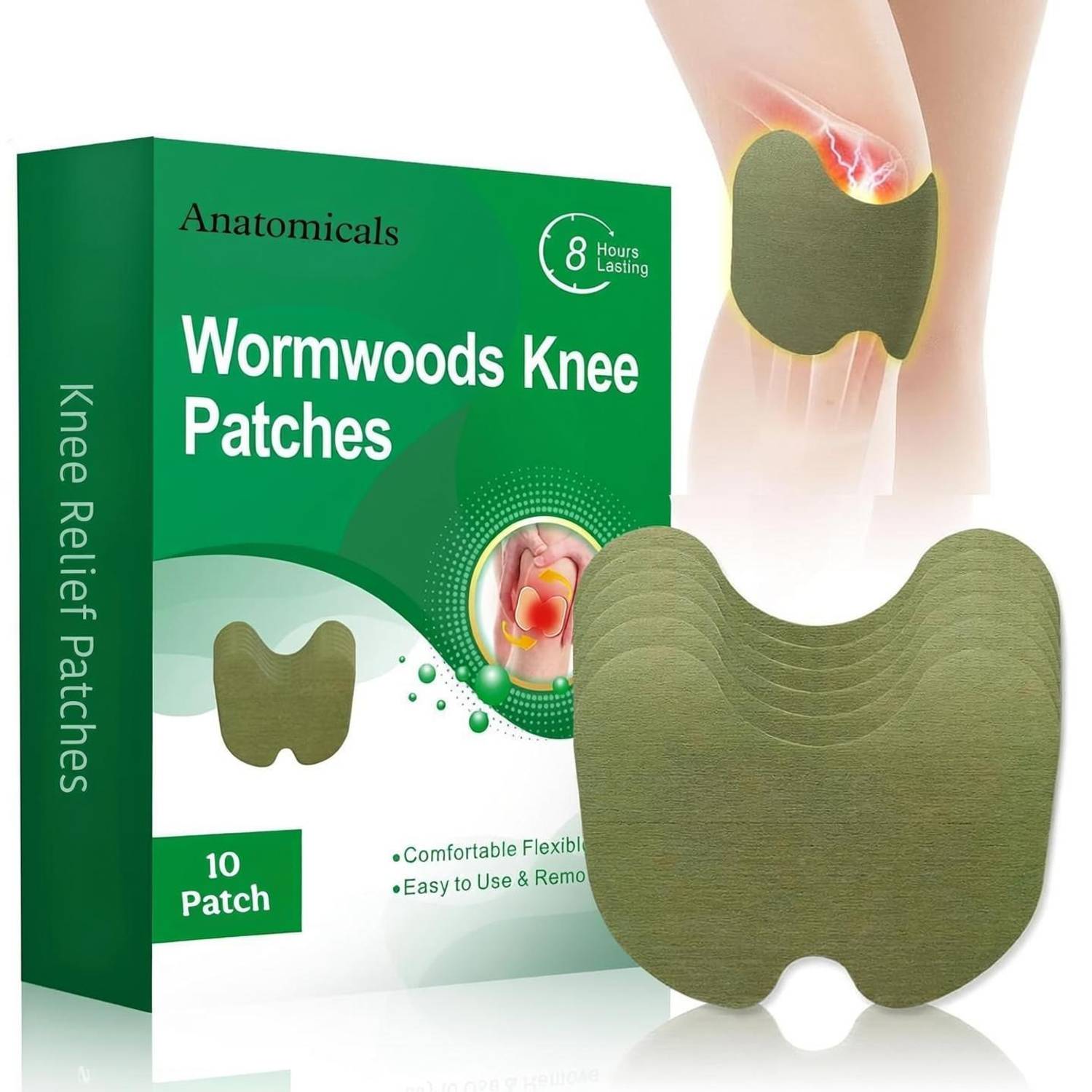 Anatomicals 10 Patches Herbal Knee Patches, Natural Wormwood Extract Plaster & Patch