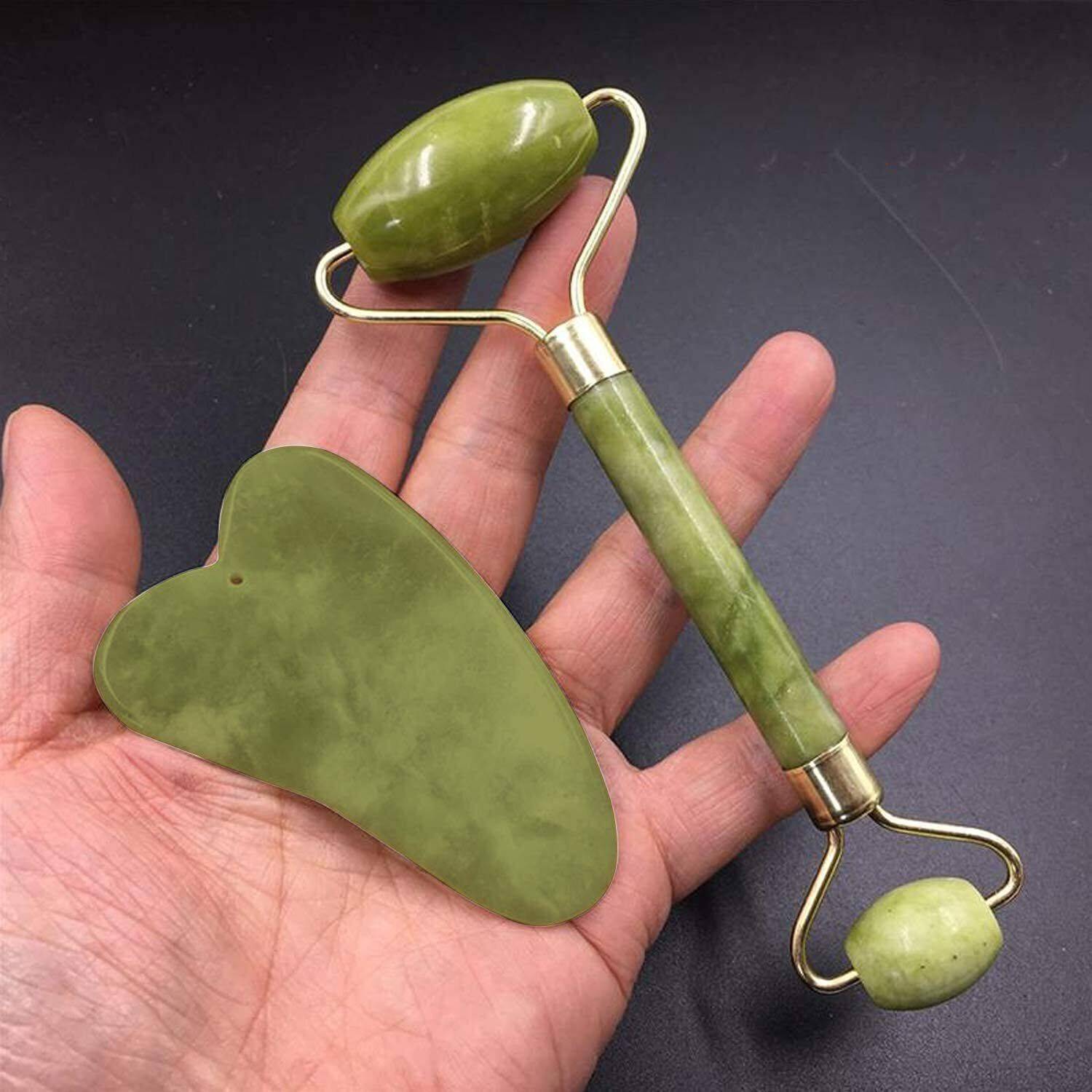AK10ZONE Natural Jade Roller & Gua Sha Facial Massage Tool Plaster & Patch