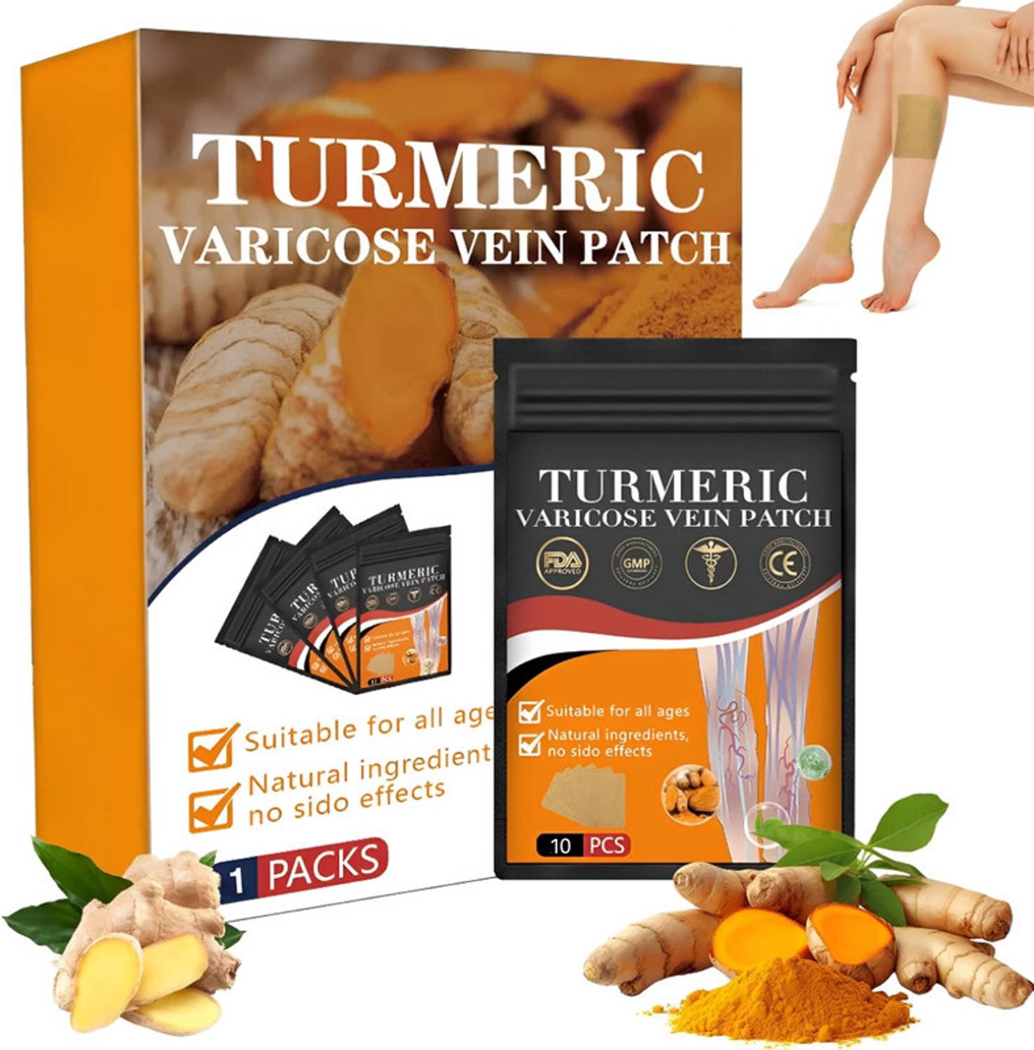 Anatomicals 10 Pcs Turmeric Varicose Vein Patch Natural Relief Treatment for Legs Plaster & Patch