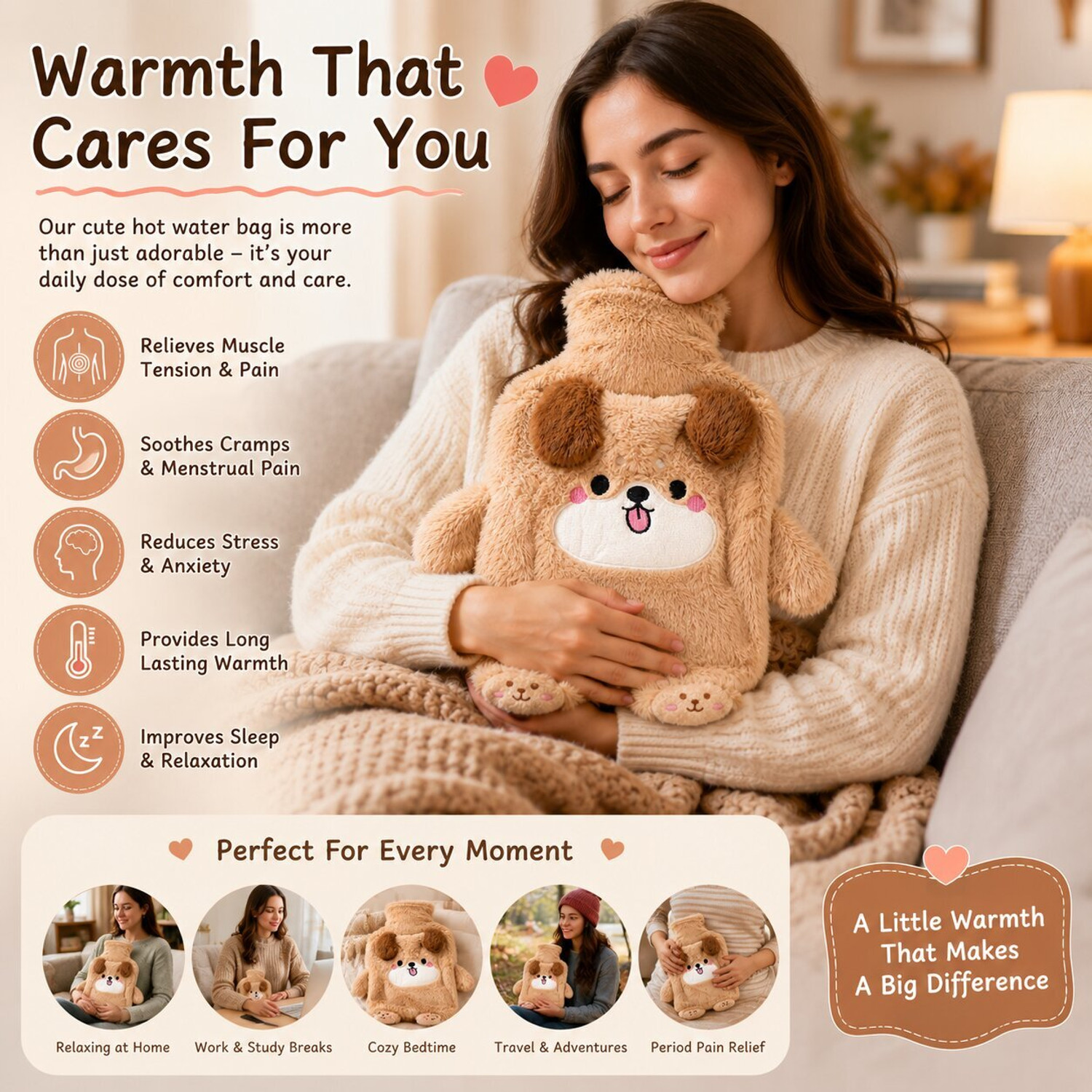 Image of Snopple Cozy Puppy Hot Water Bag for Menstrual Cramps Muscle Pain & Relaxation Plaster & Patch (2000 ml)