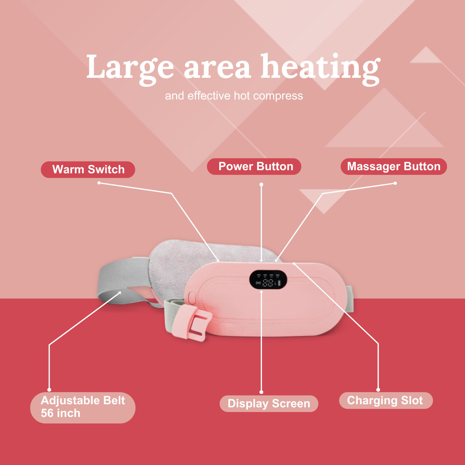 Image of CareDone Menstrual Cramp Relief Belt with Adjustable Heat & Massage Modes - USB Charging Tablets