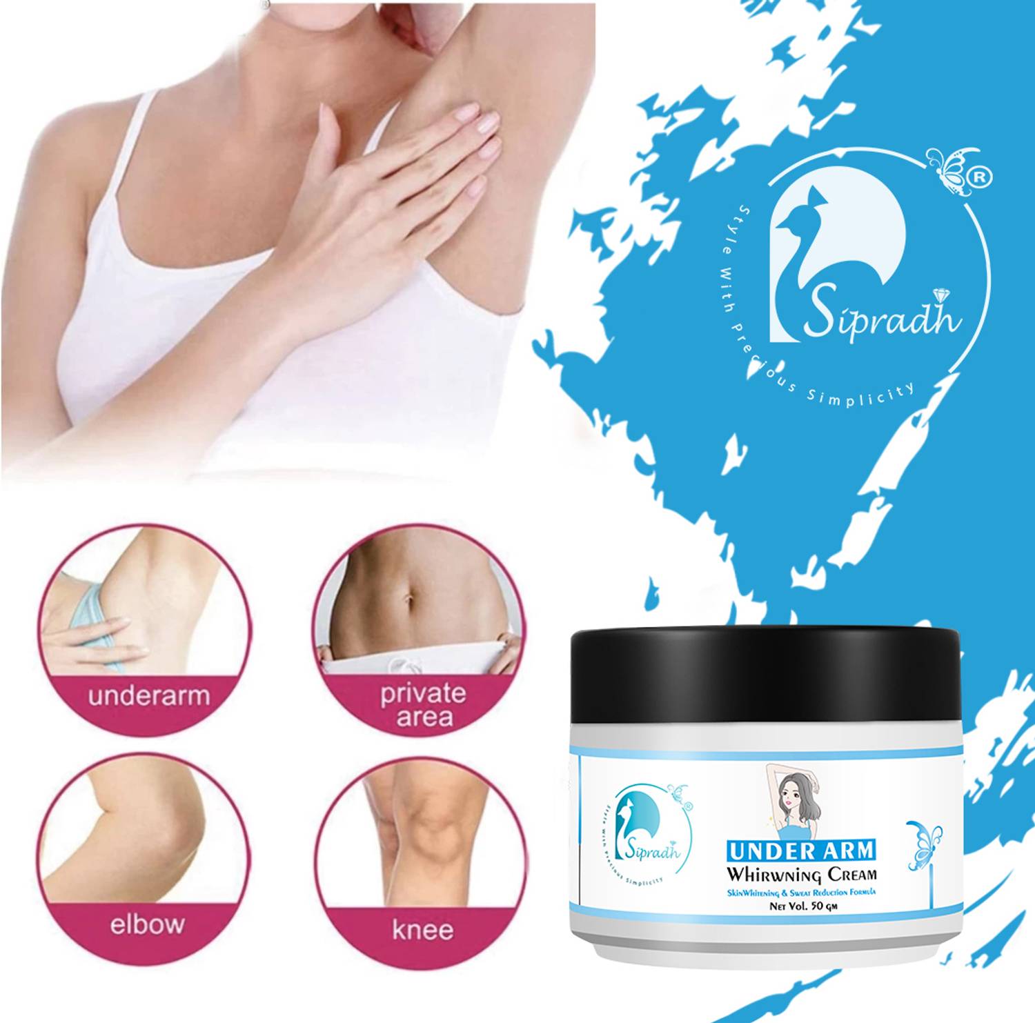 Sipradh UNDER ARM cream for vagina, Underarm, Bikini line, Intimate Area Hair remover Price in India