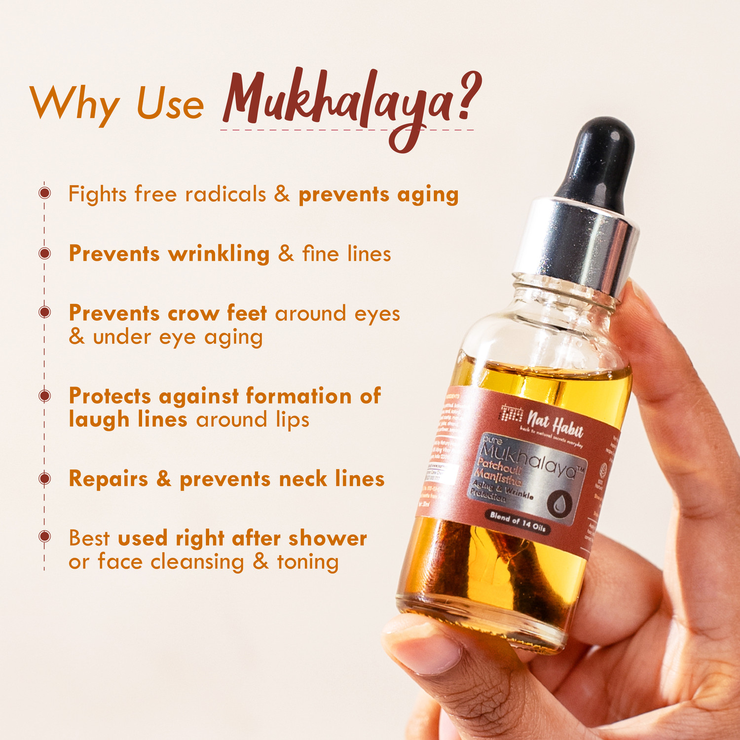 Image of Nat Habit Patchouli Manjistha Mukhalaya Face Oil For Aging & Wrinkle Protection|Facial Oil