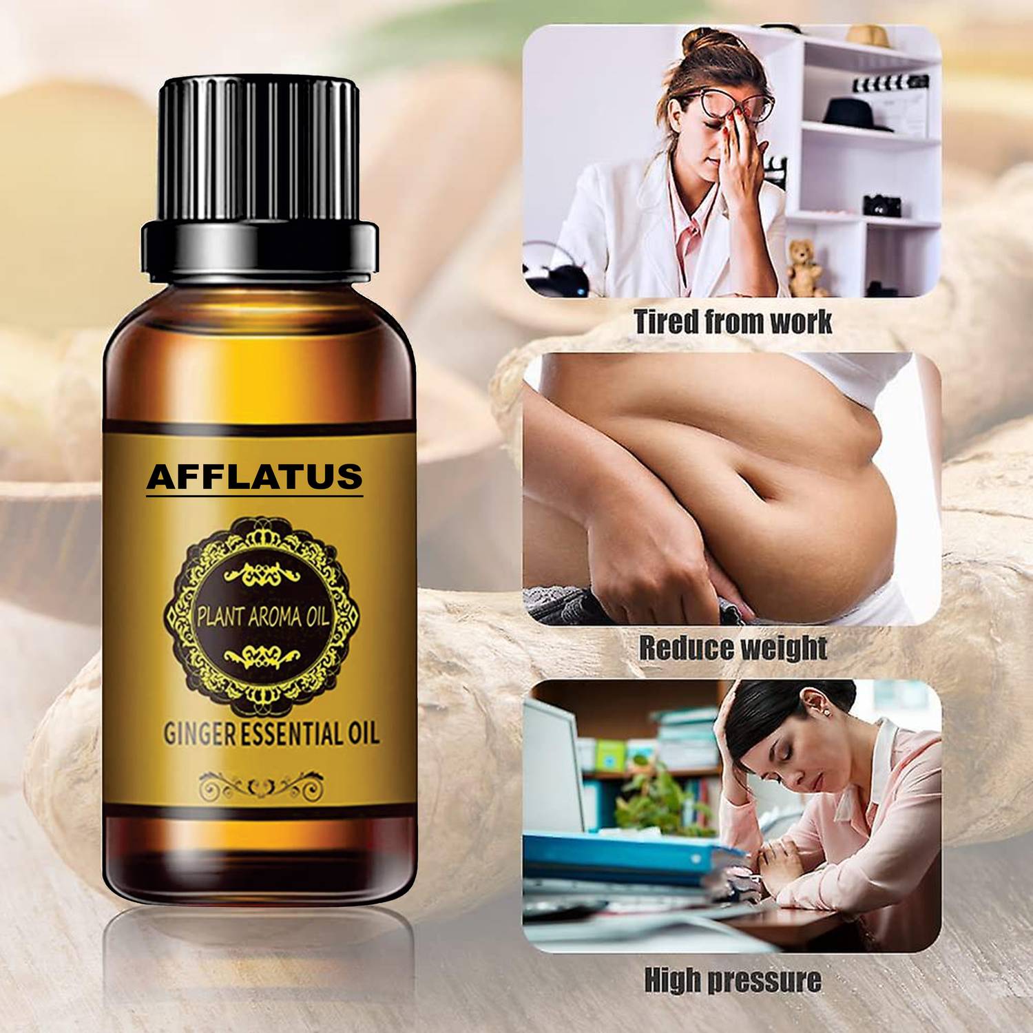 Afflatus Tummy Ginger Oil, for Belly Drainage Ginger Oils.