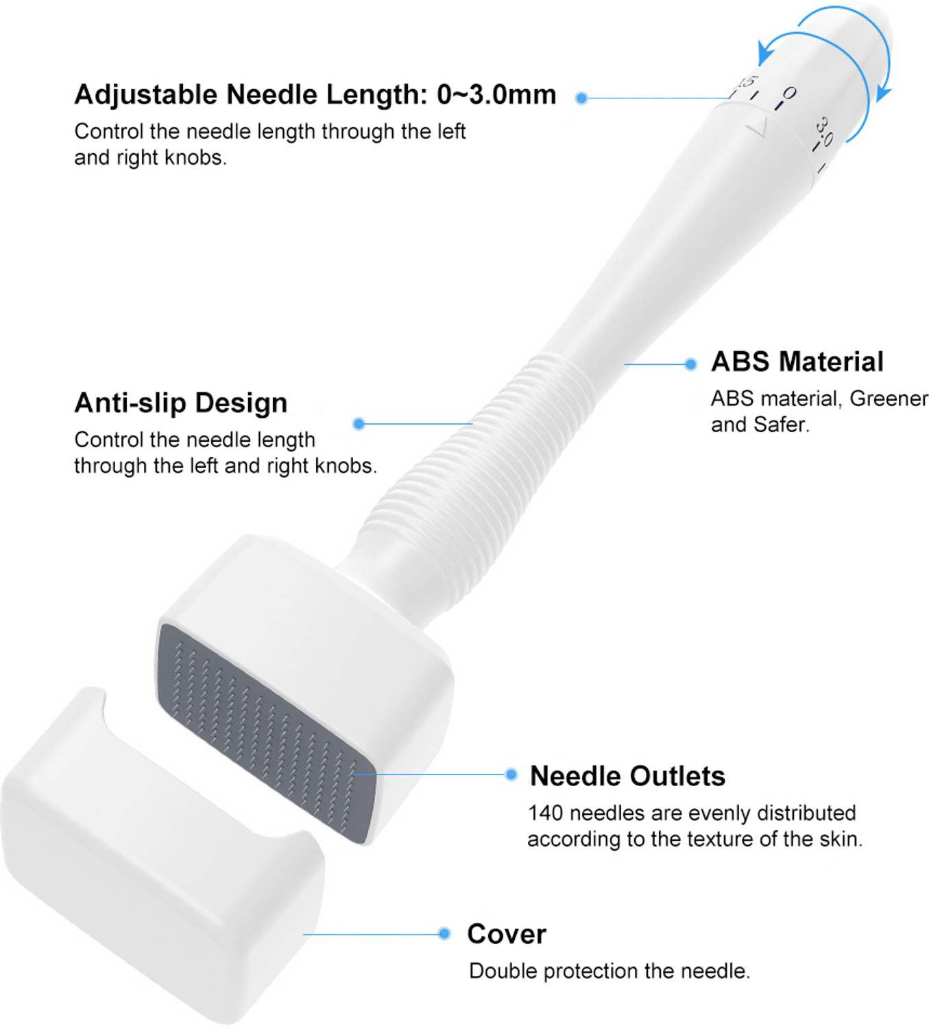 Image of cureum Derma Stamp Adjustable Pen 0mm - 3mm,140 A Titanium micro needles