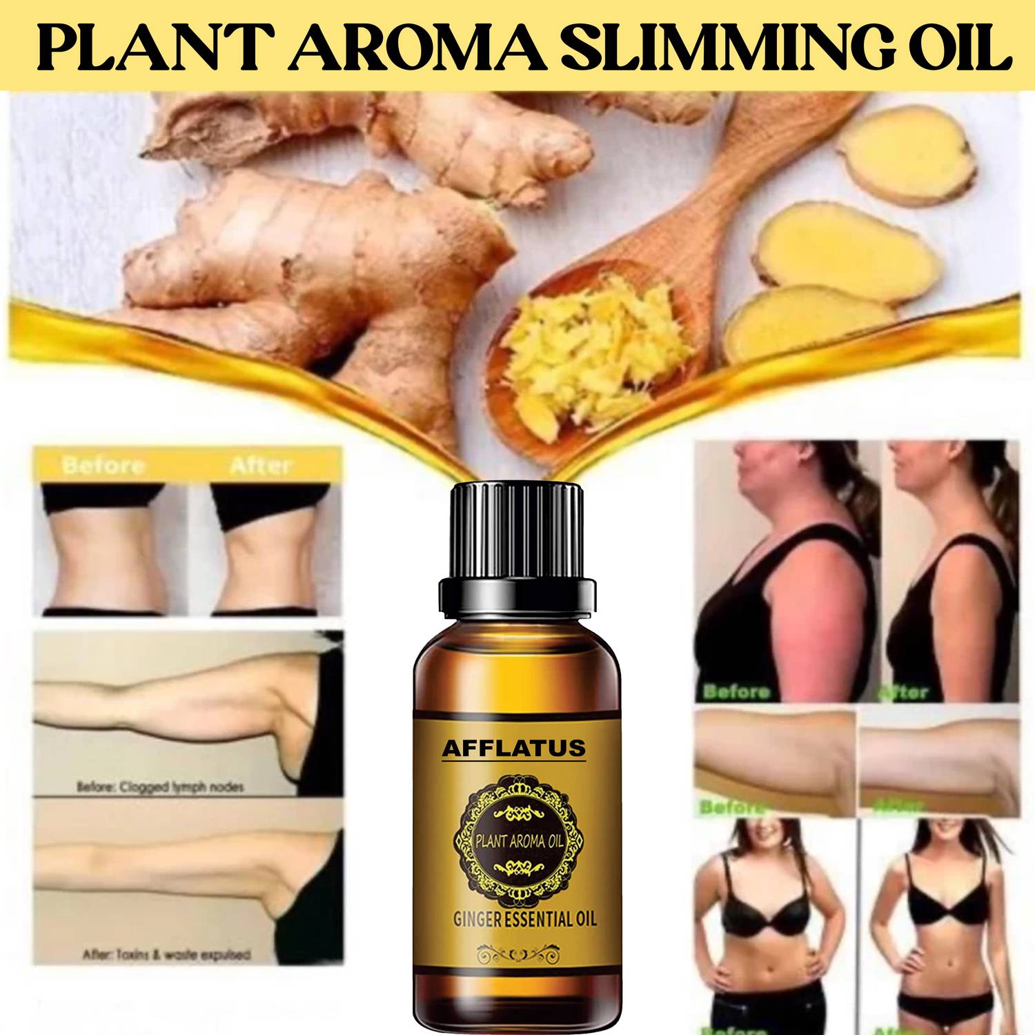 Afflatus Ginger Oil Lymphatic Drainage Massage, Body Massage Oil