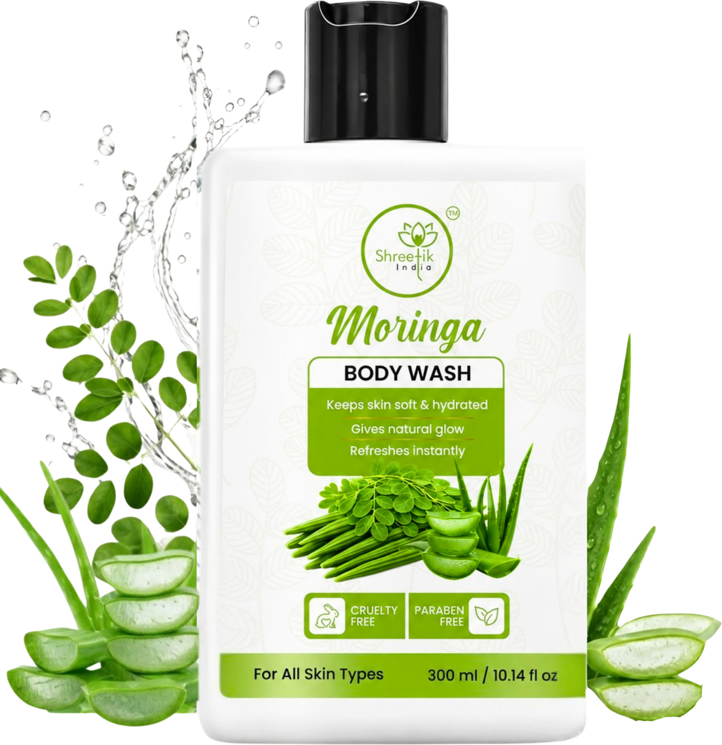 Shreetik India Moringa Body Wash for All Skin Types – Keeps Skin Soft, Hydrated, & Glowing