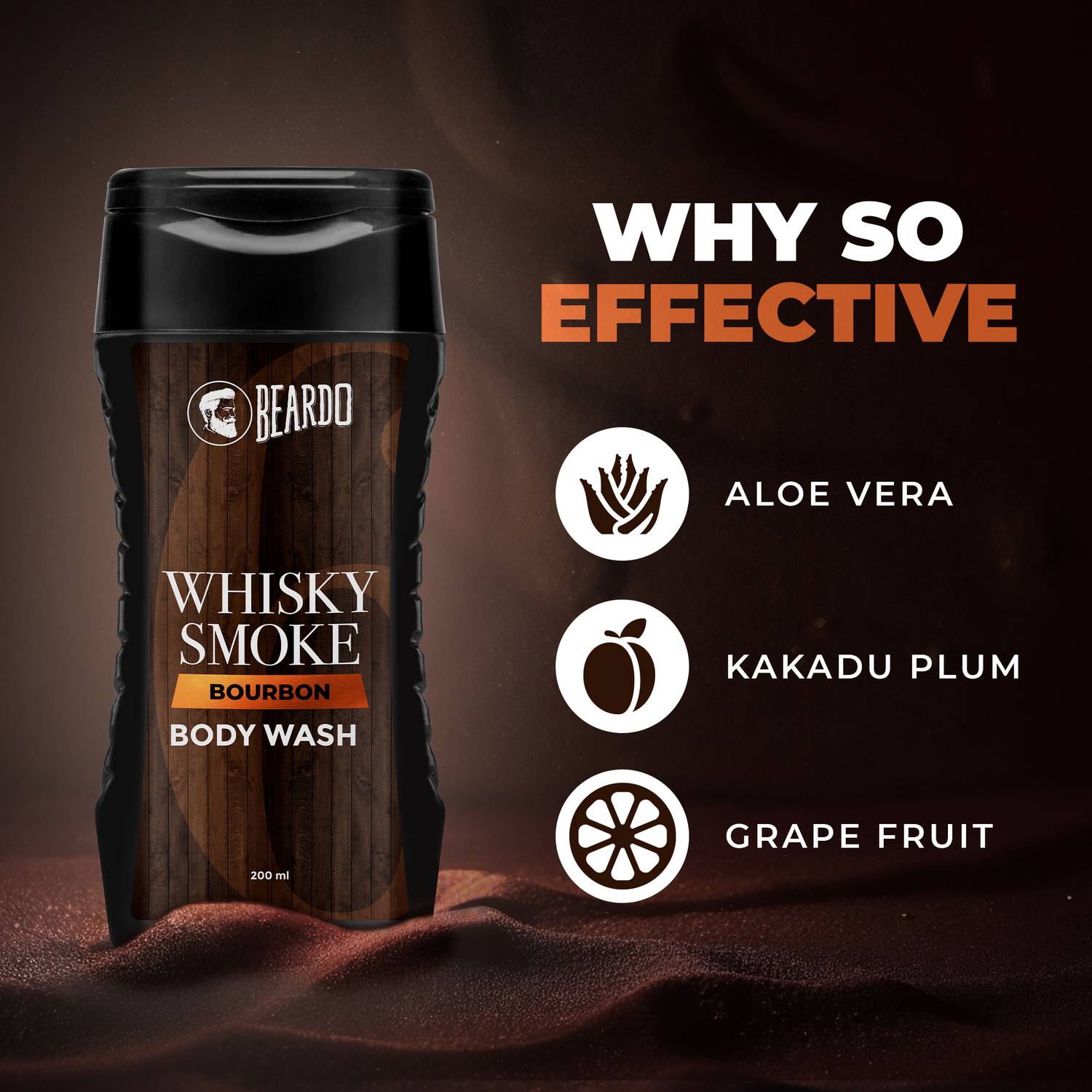 BEARDO Whisky Smoke Bourbon Body Wash 200ml - Image 3