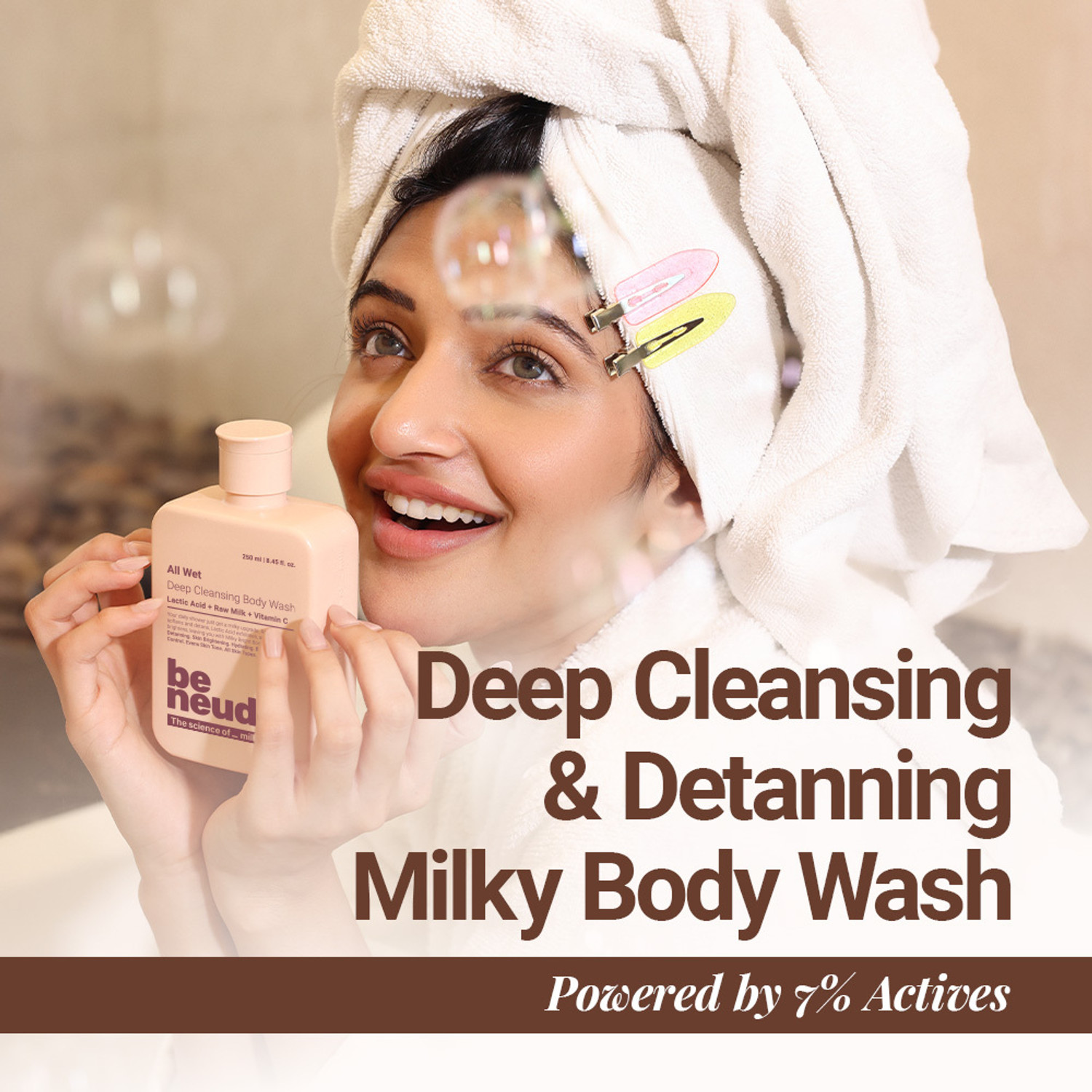 Image of Be Neude DeTan Body Wash with Milk, Lactic Acid, Vitamin C for Brighter Skin - All Wet