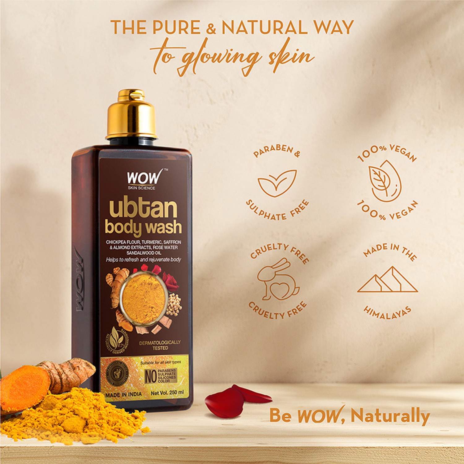 Image of WOW SKIN SCIENCE Ubtan Body Wash With Chickpea Flour, Almond , Saffron & Turmeric Extracts