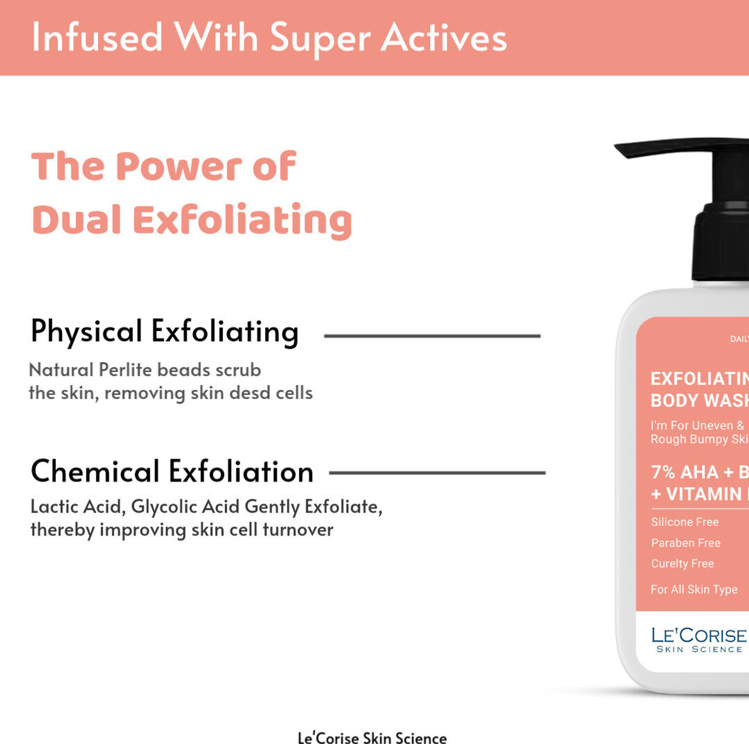 Image of Le'Corise 7% AHA BHA Exfoliating Body Wash | De-Tan Glycolic & Salicylic Acid Shower Gel