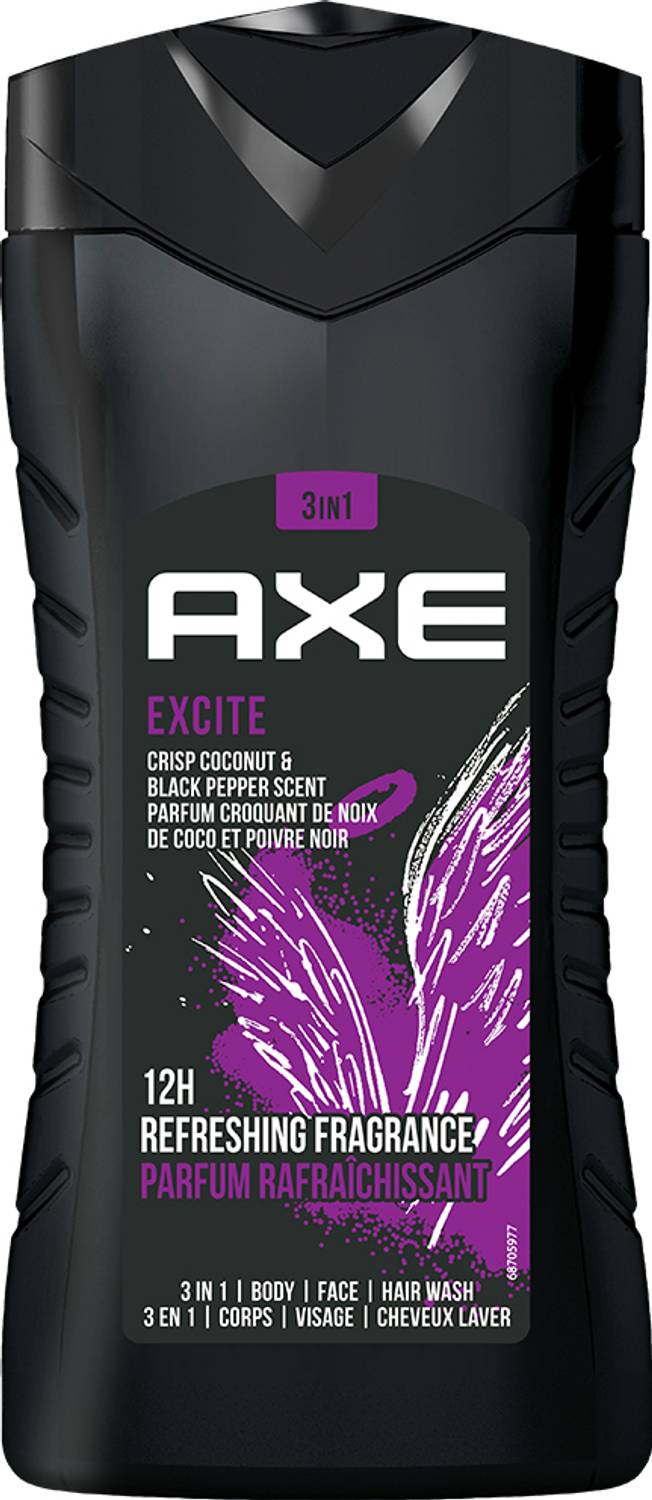 AXE Excite 3 In 1 Body, Face & Hair Wash for Men, Long-Lasting Fragrance