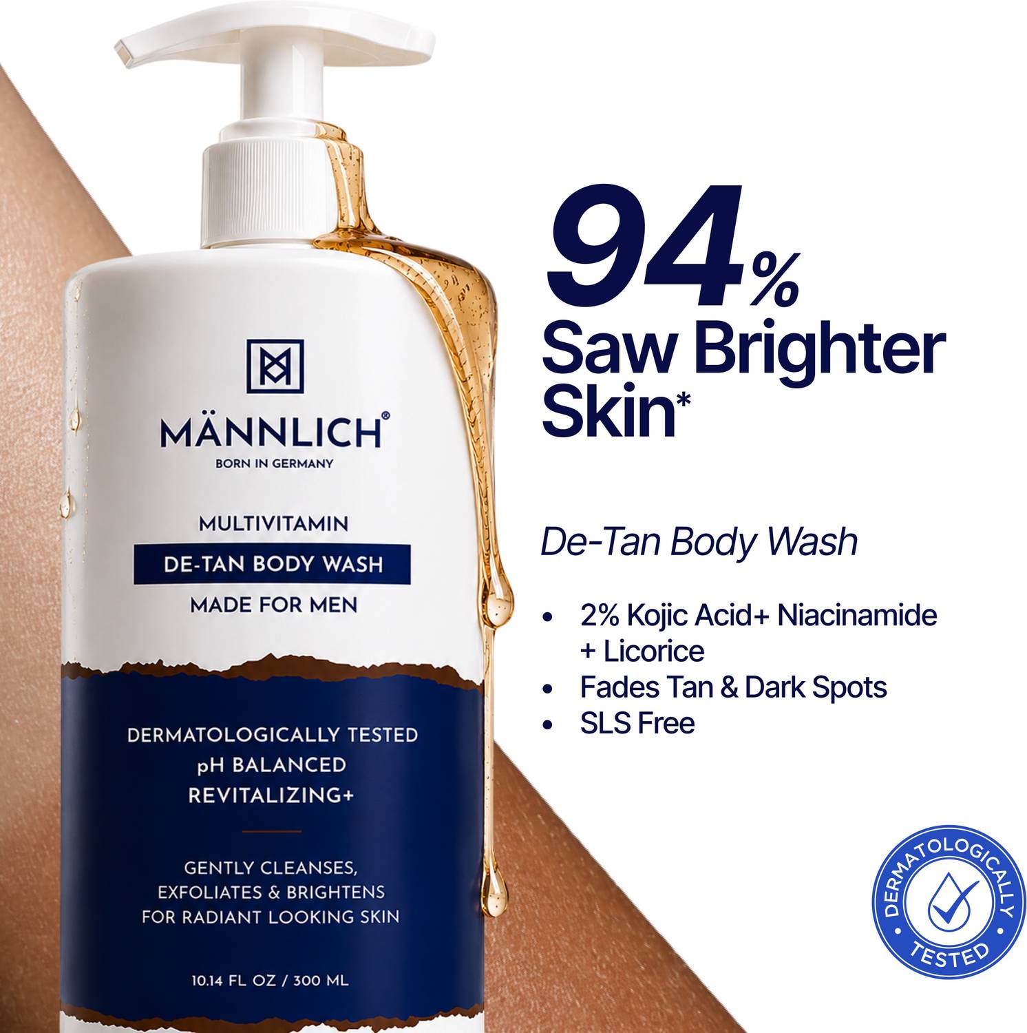 Mannlich 2% Kojic Acid De-Tan Body Wash 300 ml