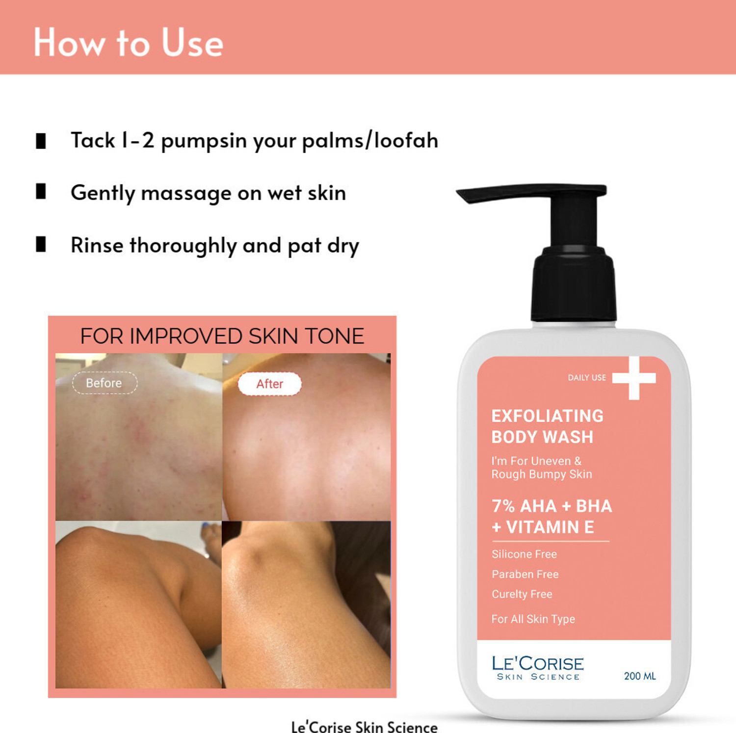 Image of Le'Corise 7% AHA BHA Exfoliating Body Wash | De-Tan Glycolic & Salicylic Acid Shower Gel