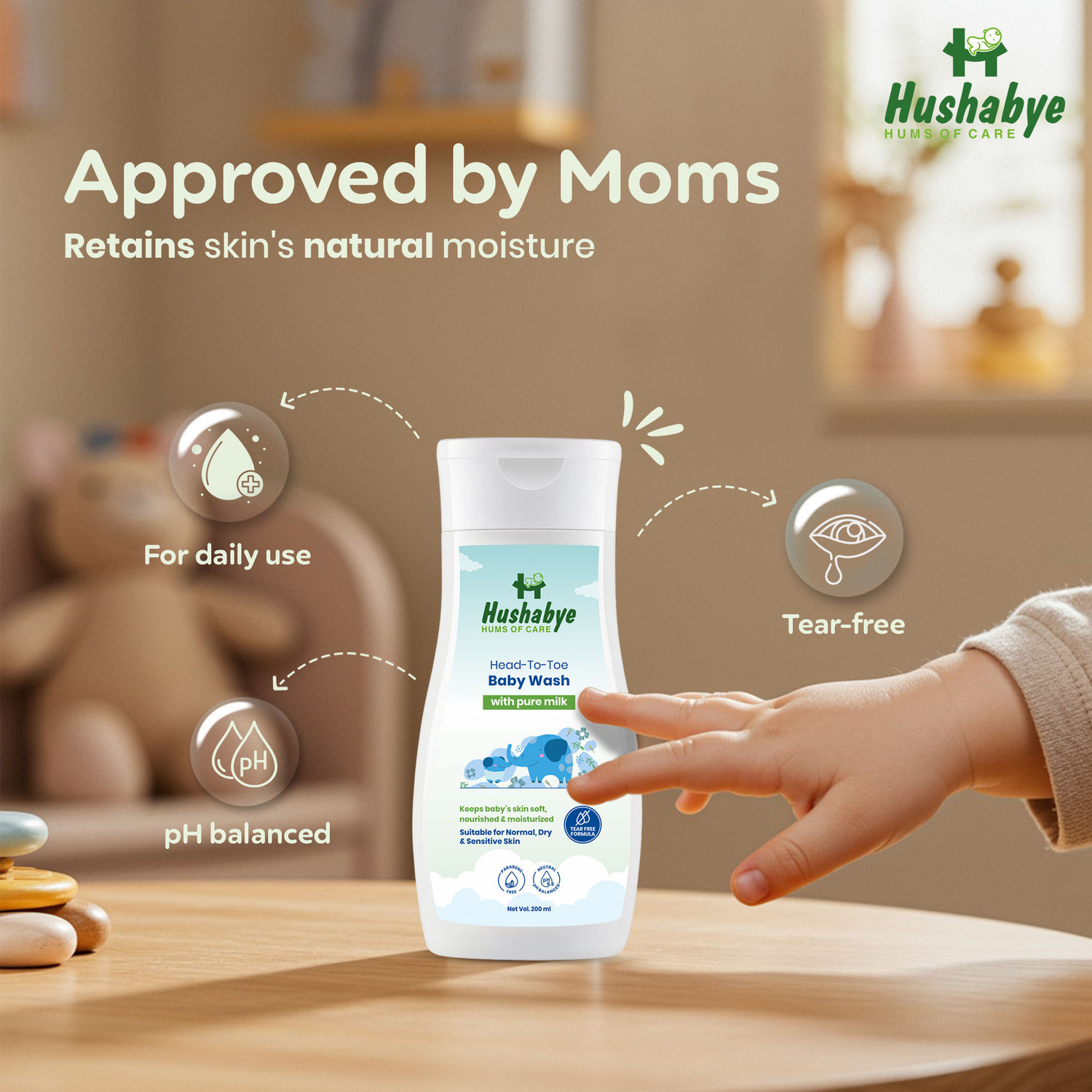 Image of Hushabye Head-To-Toe Baby Wash With Pure Milk & Pro Vitamin B5, Ph Balanced, Tear-Free