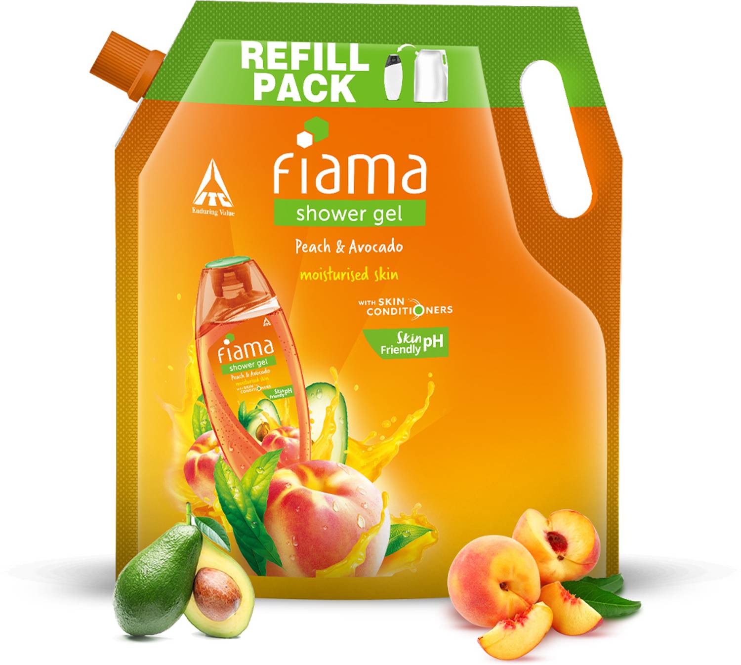 FIAMA Body Wash Shower Gel Peach & Avocado Value Pouch, For Moist