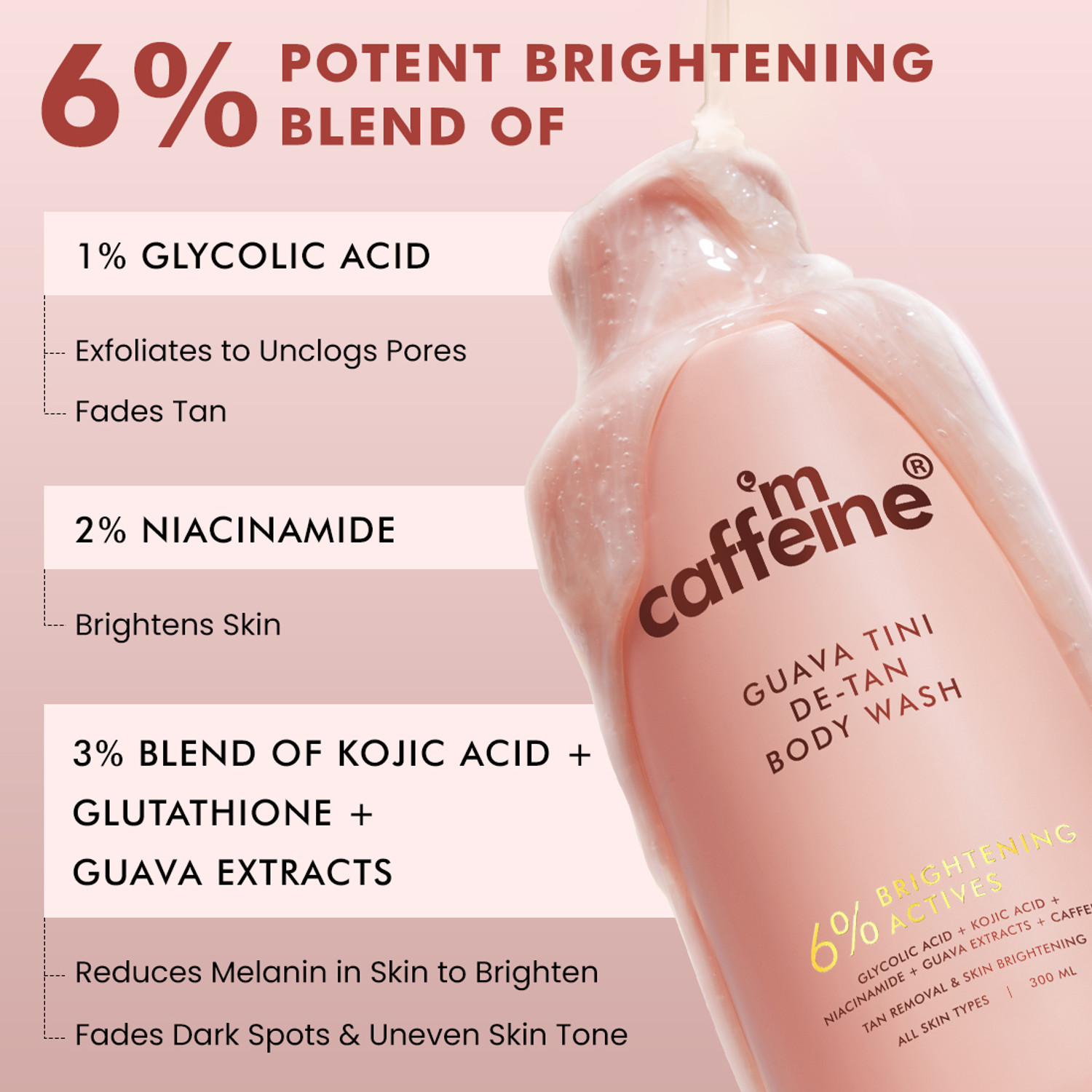Image of mCaffeine Detan Body Wash with 1% Glycolic, 5% Niacinamide-Kojic acid | Reduces Dark Spots